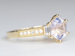 2.07ct Hexagon Lavender Quartz with Moissanite Pave Band 9K Gold Engagement Ring