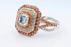 Anello di fidanzamento con diamanti naturali Fancy Light Blue e rosa da 2,07 ct, certificato GIA, in oro 18 carati
