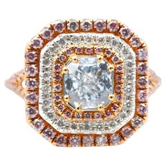 Anello di fidanzamento con diamanti naturali Fancy Light Blue e rosa da 2,07 ct, certificato GIA, in oro 18 carati