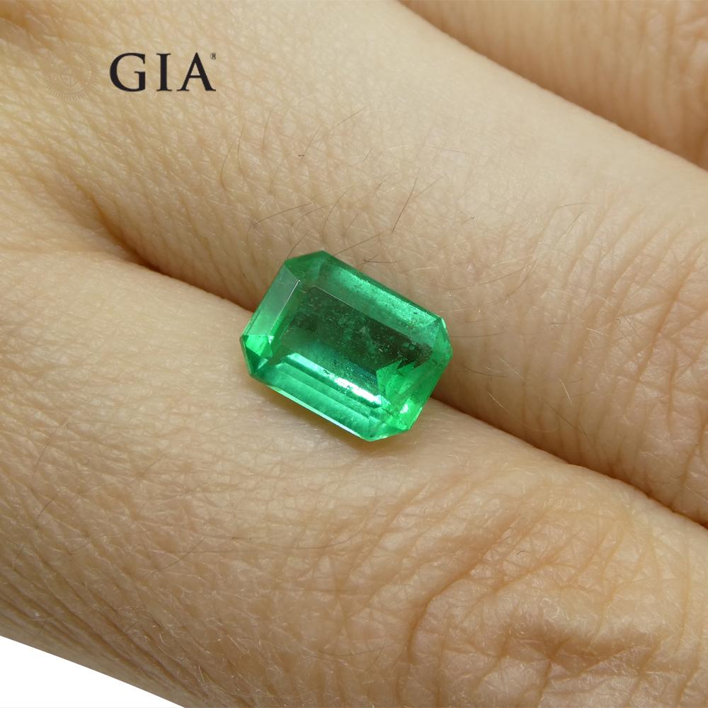 Contemporary 2.07ct Octagonal/Emerald Cut Green Emerald GIA Certified Zambia F1/Minor For Sale