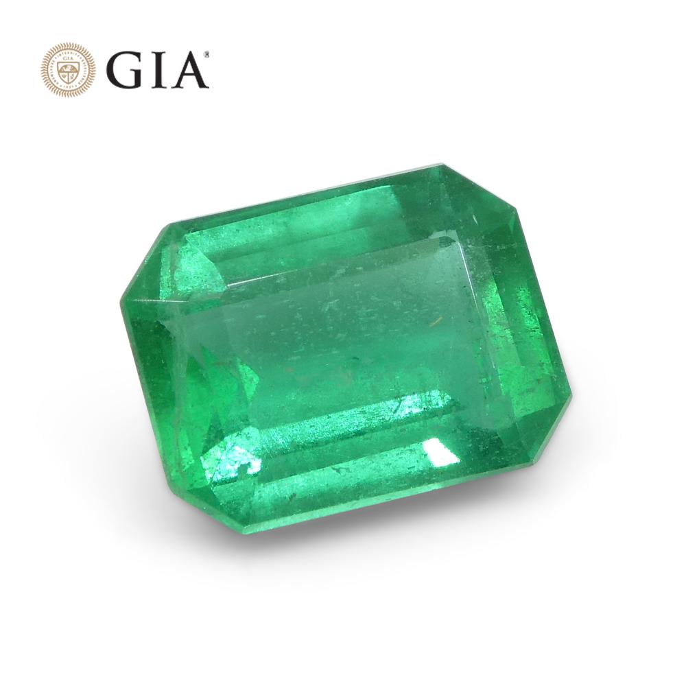 2.07ct Octagonal/Emerald Cut Green Emerald GIA Certified Zambia F1/Minor For Sale 2