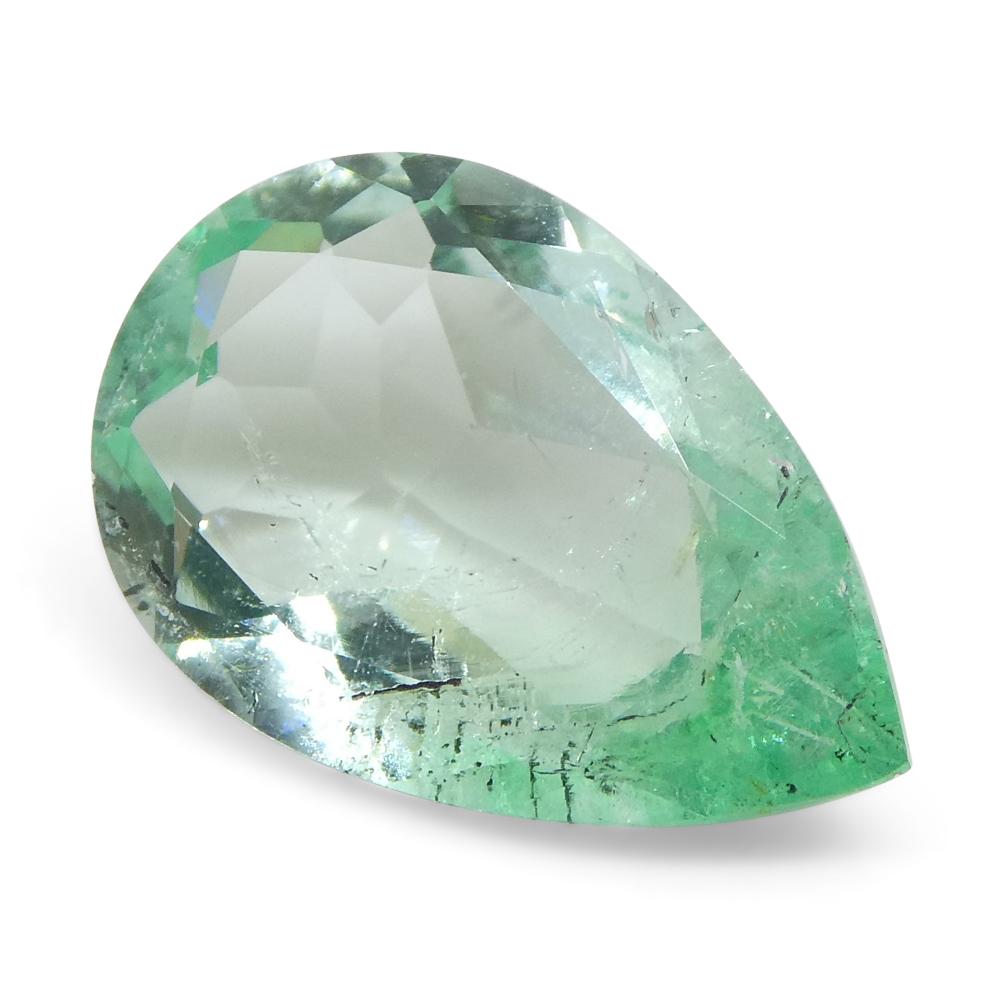 Brilliant Cut 2.07ct Pear Green Emerald from Colombia For Sale