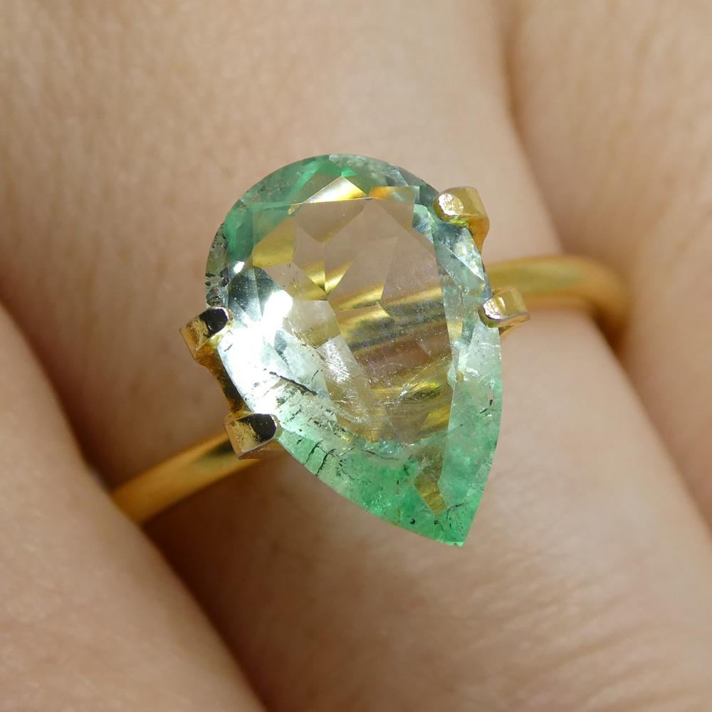 Women's or Men's 2.07ct Pear Green Emerald from Colombia For Sale