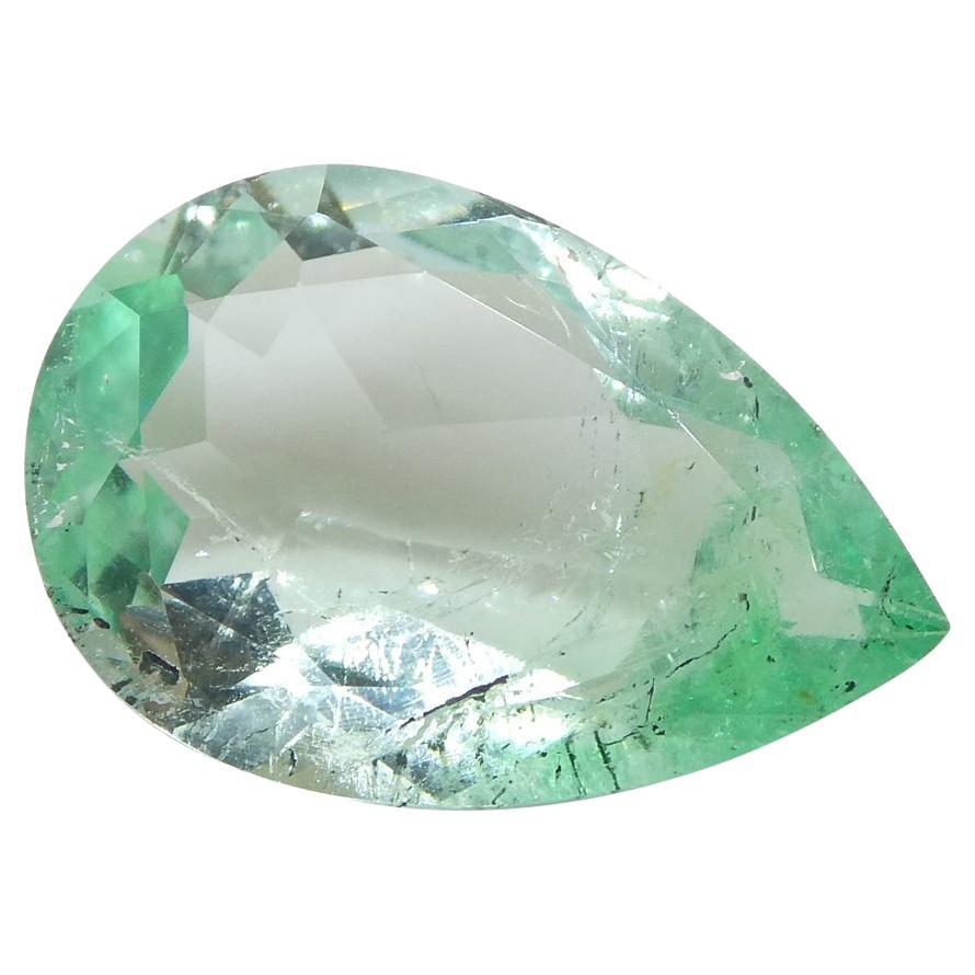 2.07ct Pear Green Emerald from Colombia For Sale