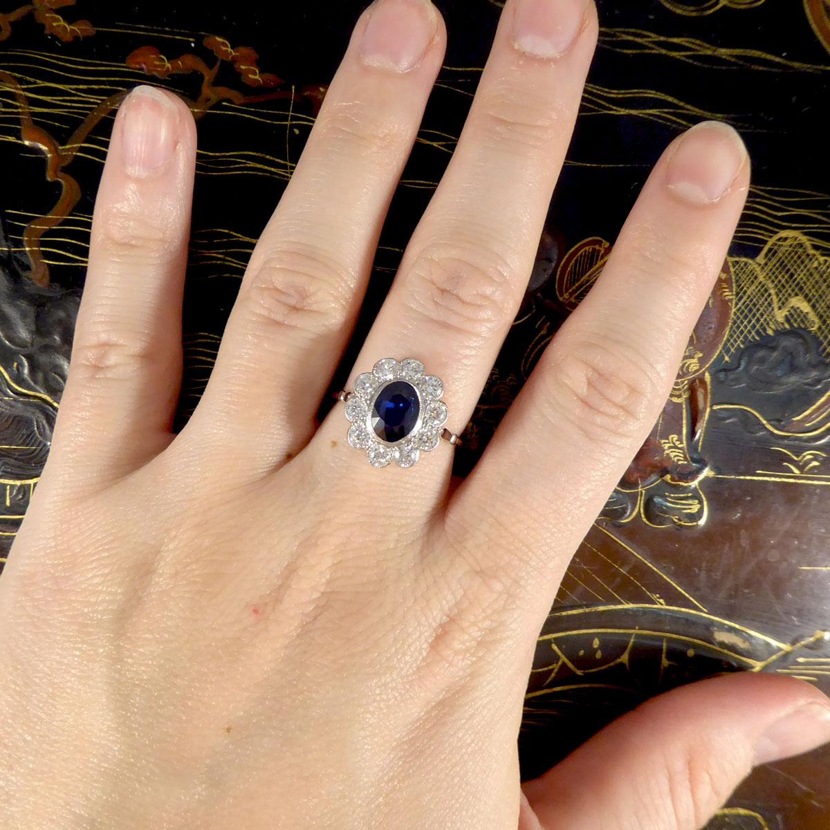 2.07ct Sapphire and 0.95ct Total Diamond Cluster Ring in Platinum 1