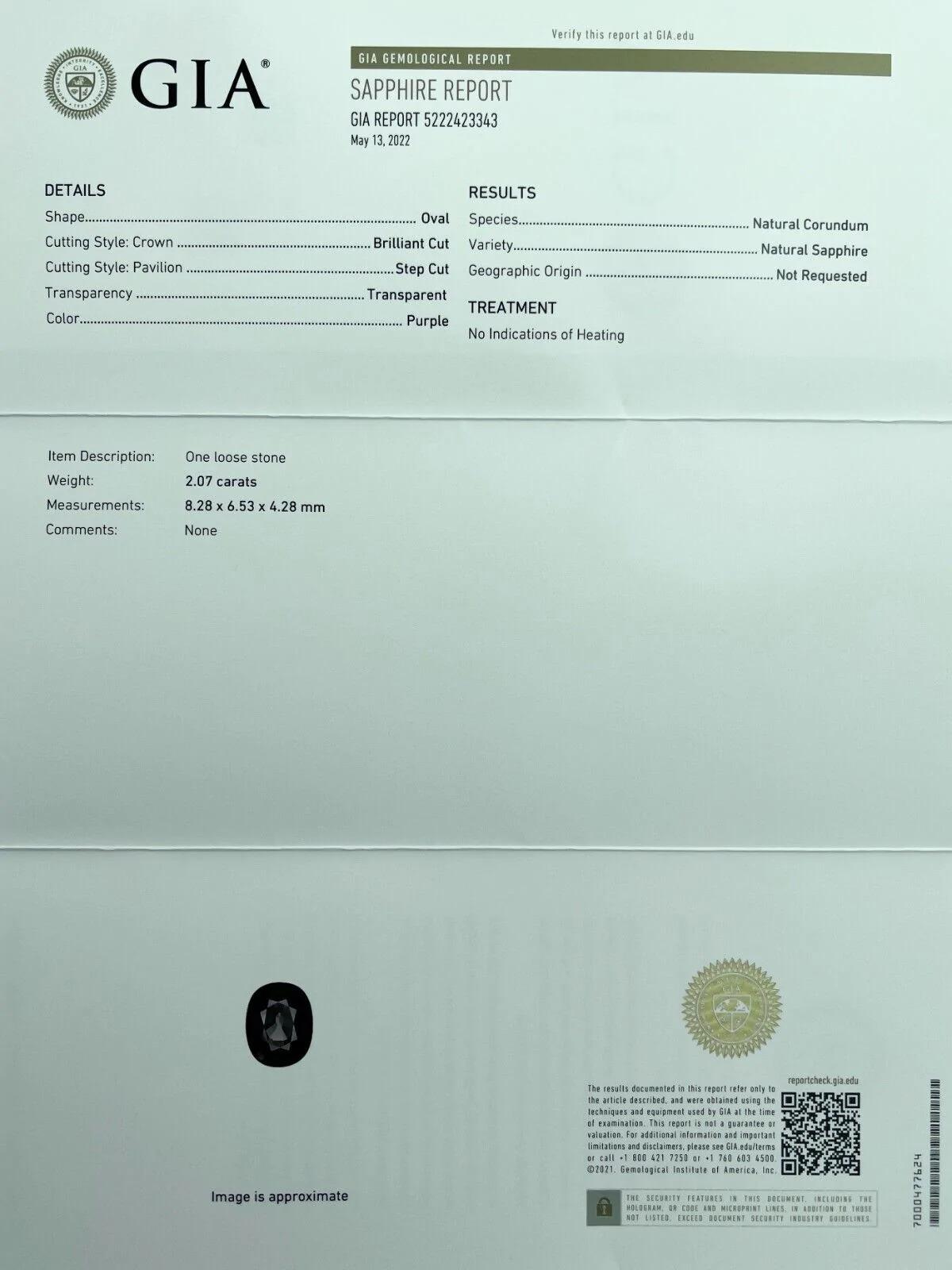 2,07ct Saphir GIA zertifiziert unbehandelt Farbwechsel Grün Lila Ovalschliff im Angebot 8