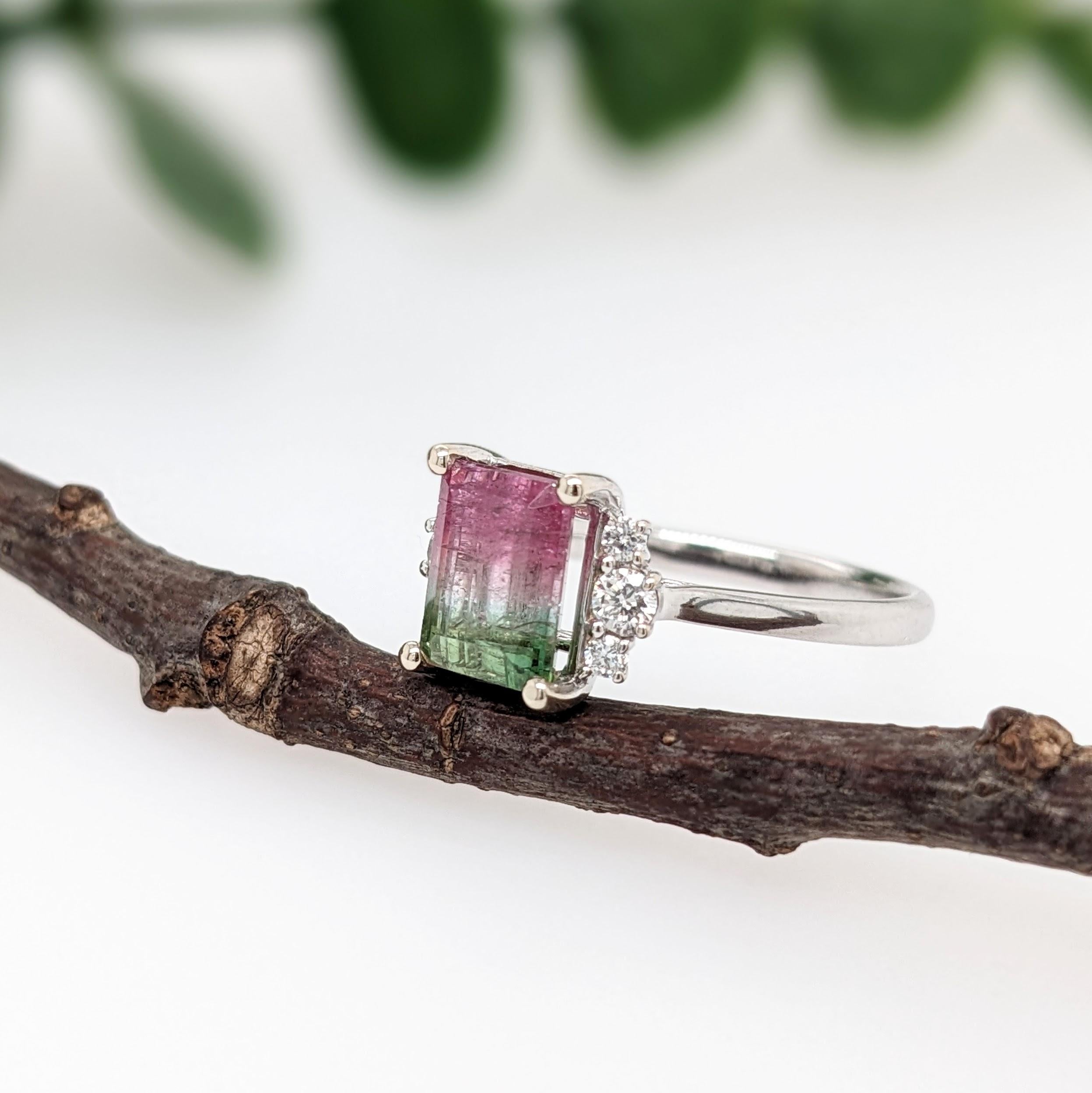 Art Deco 2ct Tourmaline Ring w Earth Mined Diamonds in Solid 14K White Gold EM 8x6mm For Sale