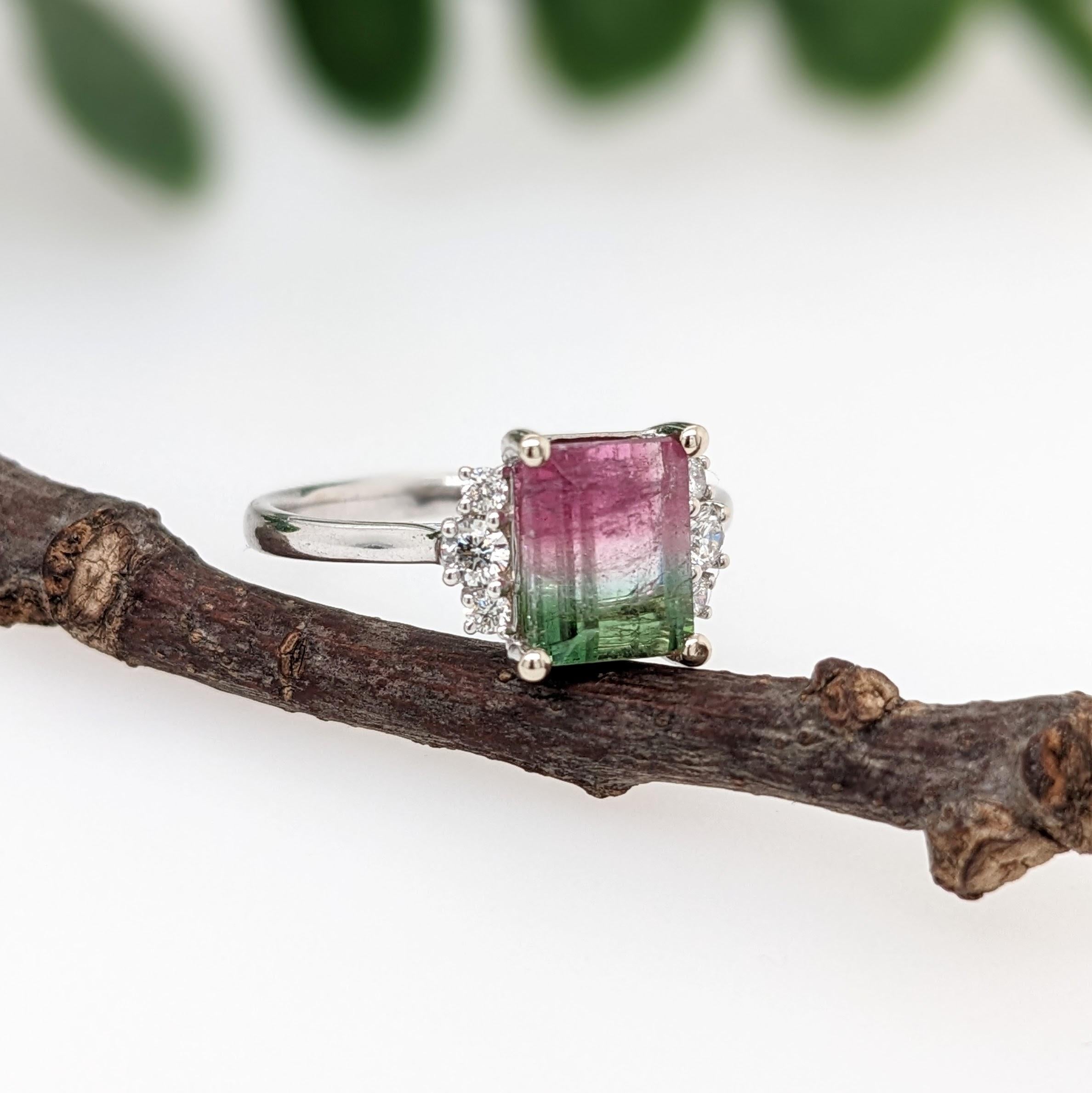 2ct Tourmaline Ring w Earth Mined Diamonds in Solid 14K White Gold EM 8x6mm In New Condition For Sale In Columbus, OH