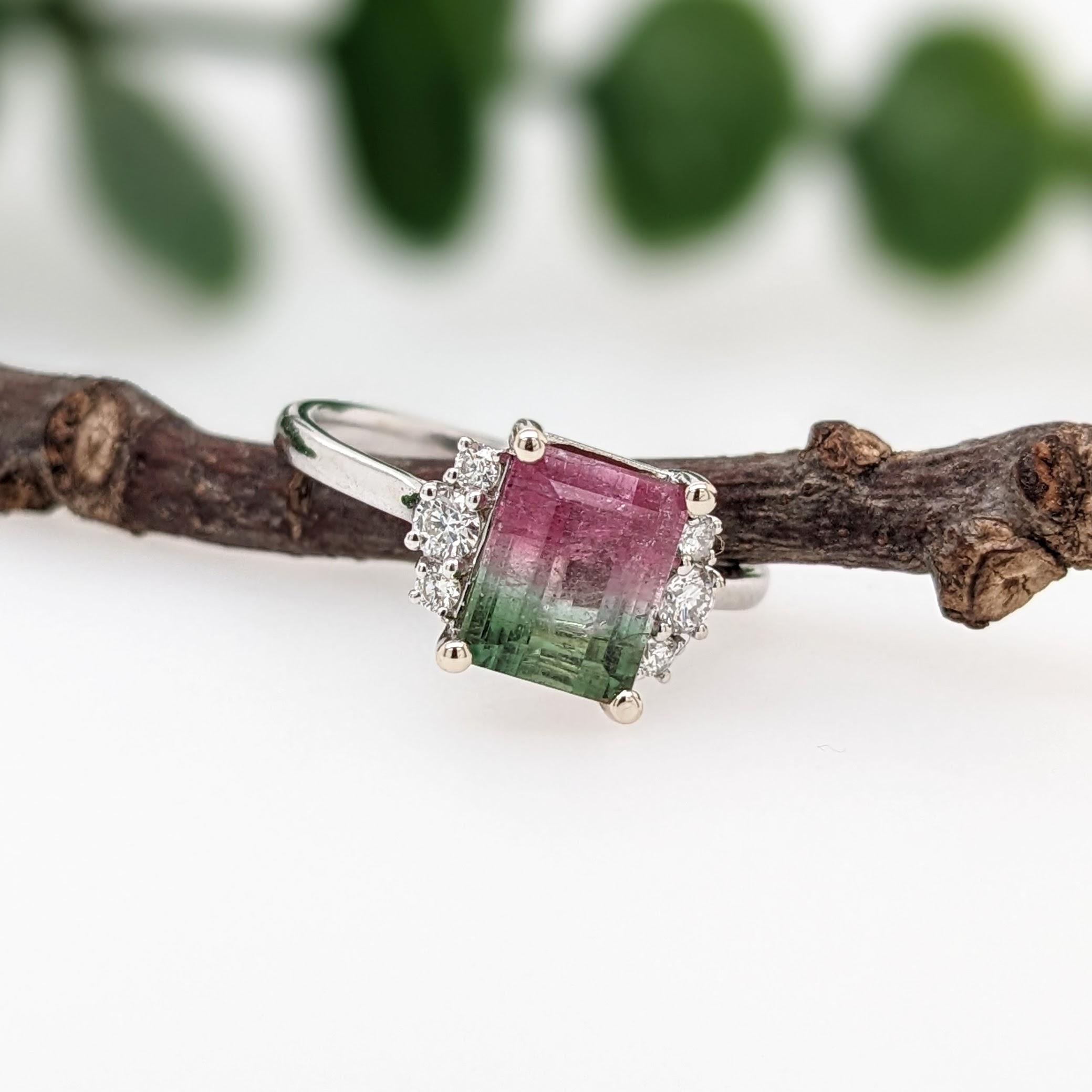 Women's 2ct Tourmaline Ring w Earth Mined Diamonds in Solid 14K White Gold EM 8x6mm For Sale