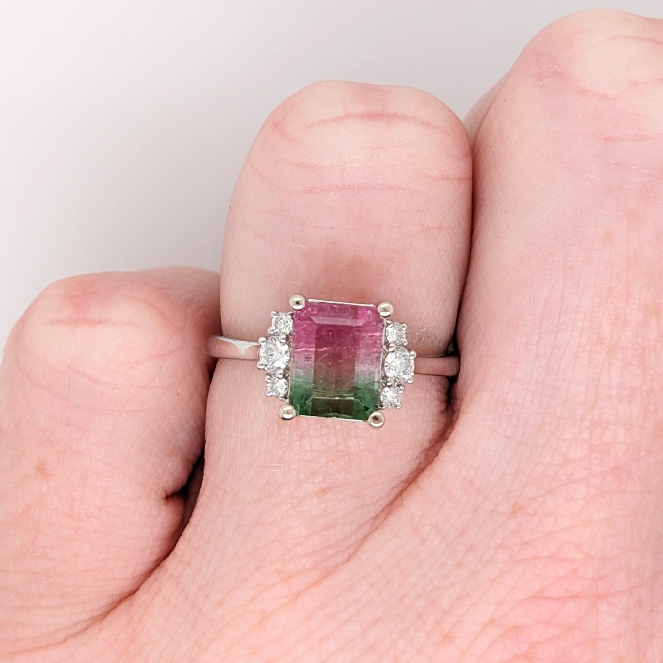 2ct Tourmaline Ring w Earth Mined Diamonds in Solid 14K White Gold EM 8x6mm For Sale 1