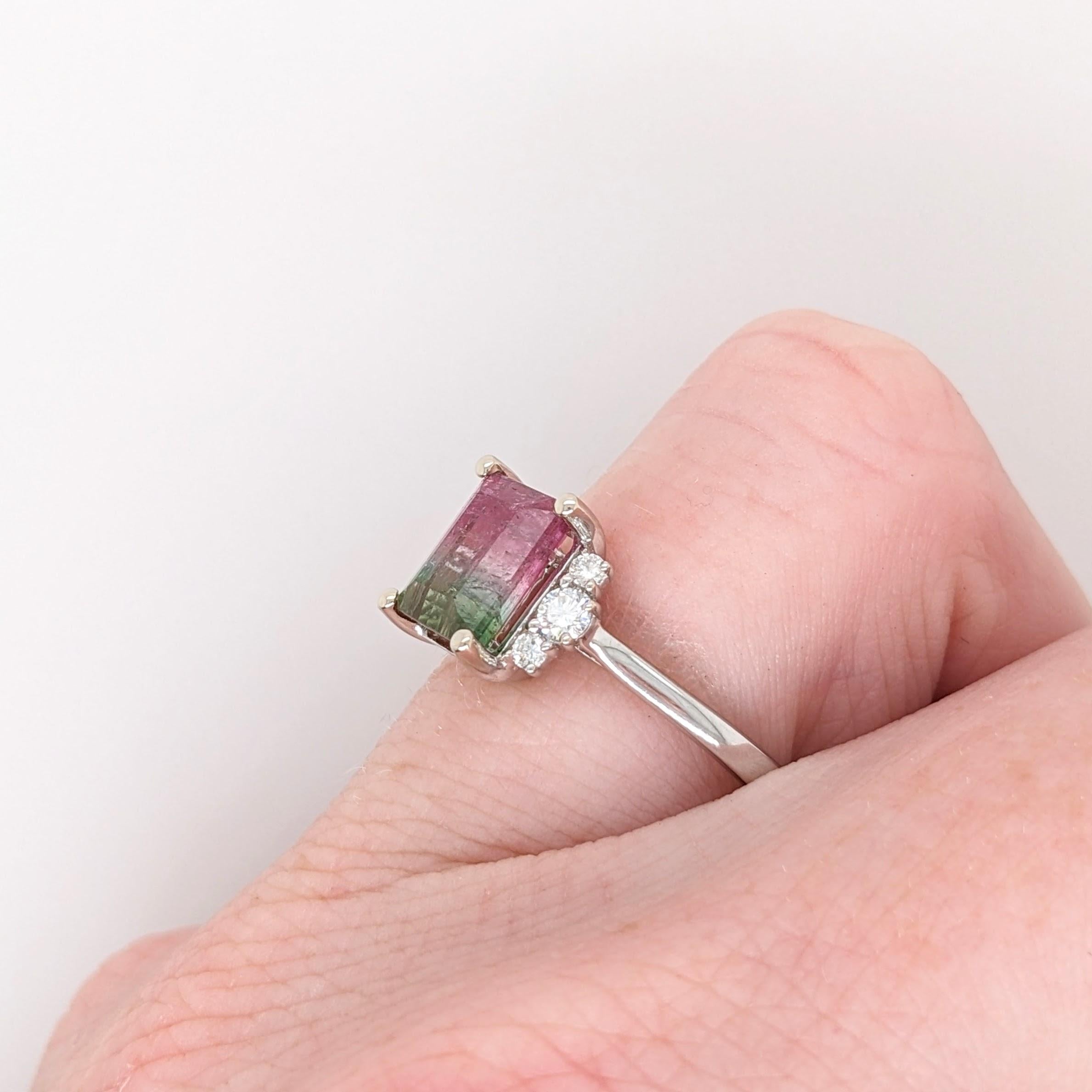 2ct Tourmaline Ring w Earth Mined Diamonds in Solid 14K White Gold EM 8x6mm For Sale 2