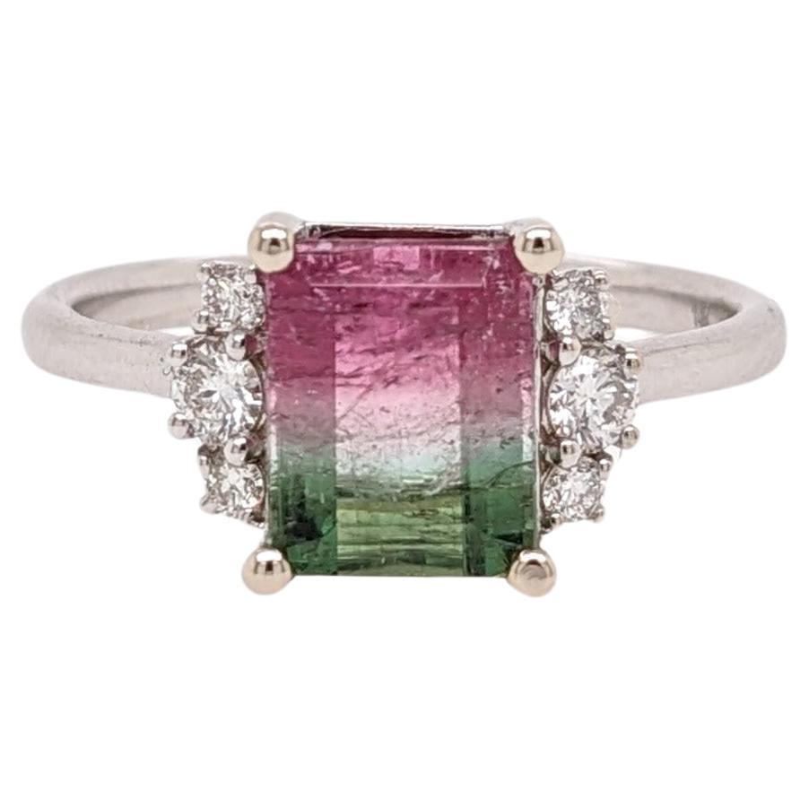 2ct Tourmaline Ring w Earth Mined Diamonds in Solid 14K White Gold EM 8x6mm For Sale