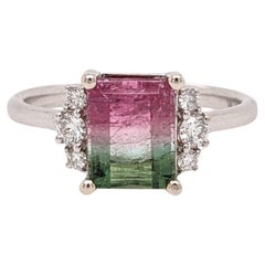 2.07ct Tourmaline Ring w Diamond Accents in 14K White Gold Emerald Cut 8x6mm