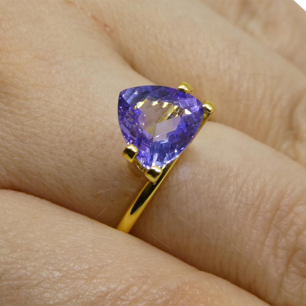 Description:

Gem Type: Tanzanite
Number of Stones: 1
Weight: 2.07 cts
Measurements: 8.50 x 8.44 x 4.12 mm
Shape: Trillion
Cutting Style Crown: Brilliant Cut
Cutting Style Pavilion: Brilliant Cut
Transparency: Transparent
Clarity: Very Slightly