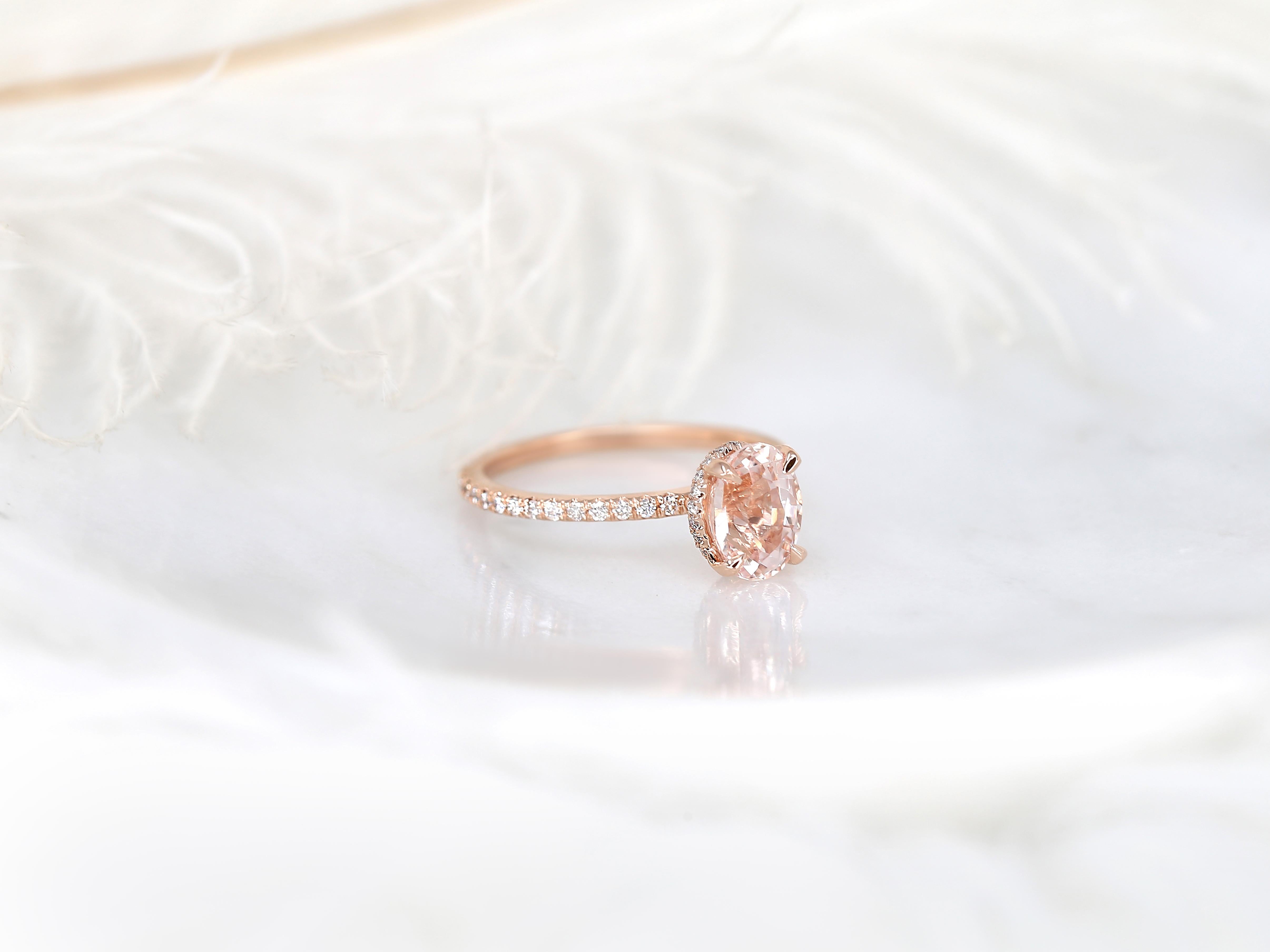 2.07ct Viviana 14kt Zafiro Melocotón Diamante Anillo Halo Oculto en venta 7