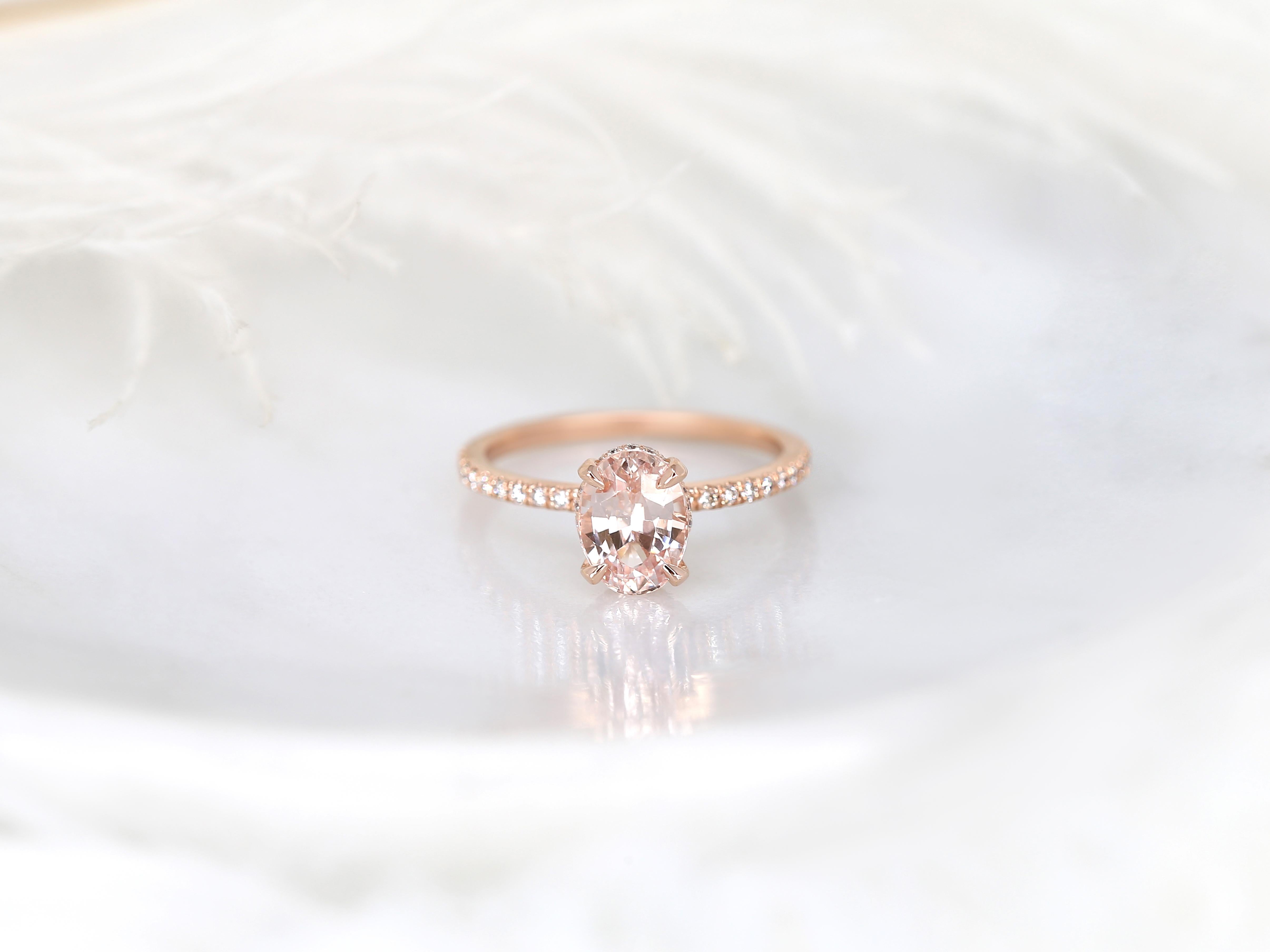 2.07ct Viviana 14kt Peach Sapphire Diamond Hidden Halo Ring For Sale 8