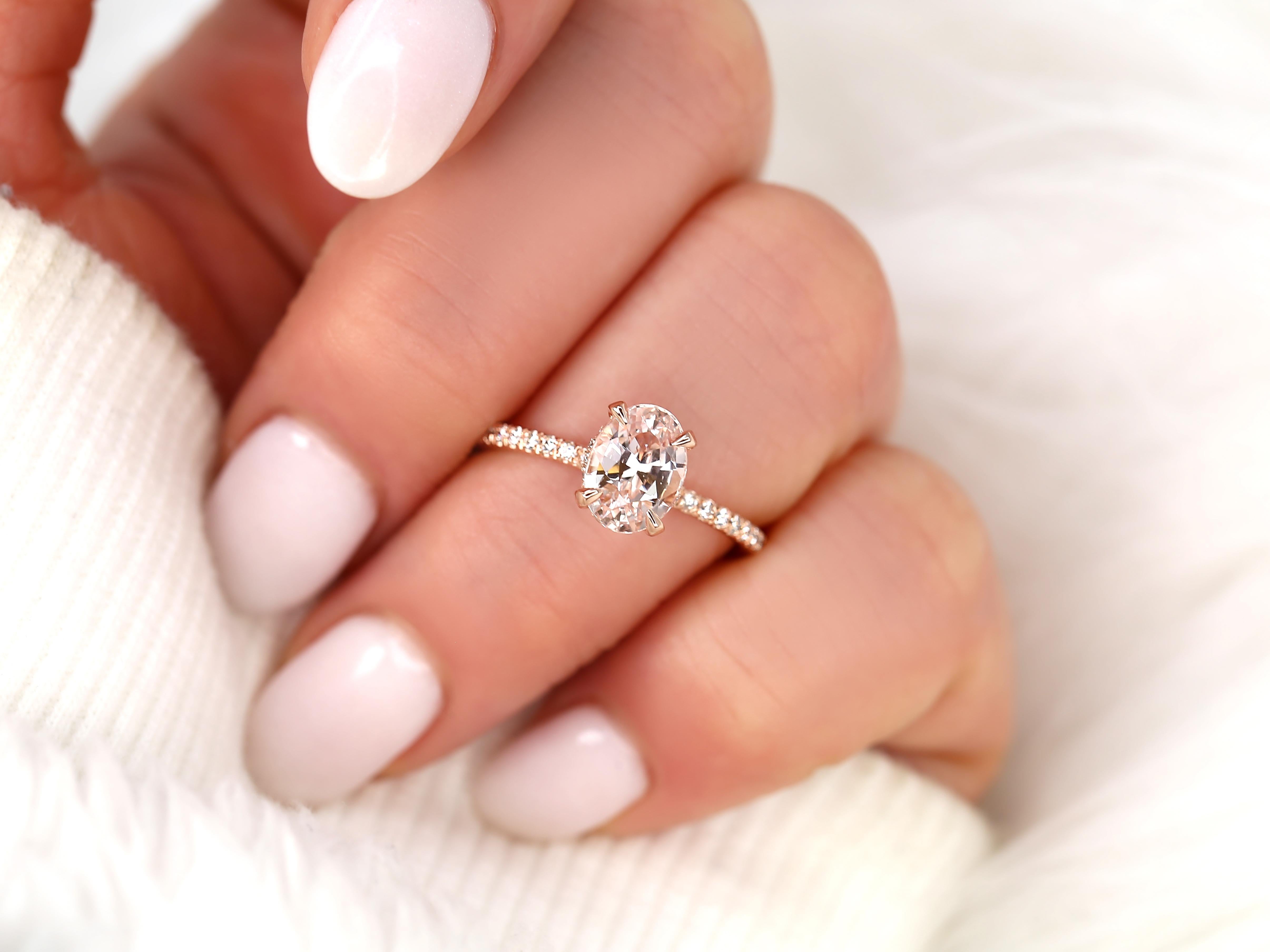 2.07ct Viviana 14kt Peach Sapphire Diamond Hidden Halo Ring In New Condition For Sale In Chicago, IL