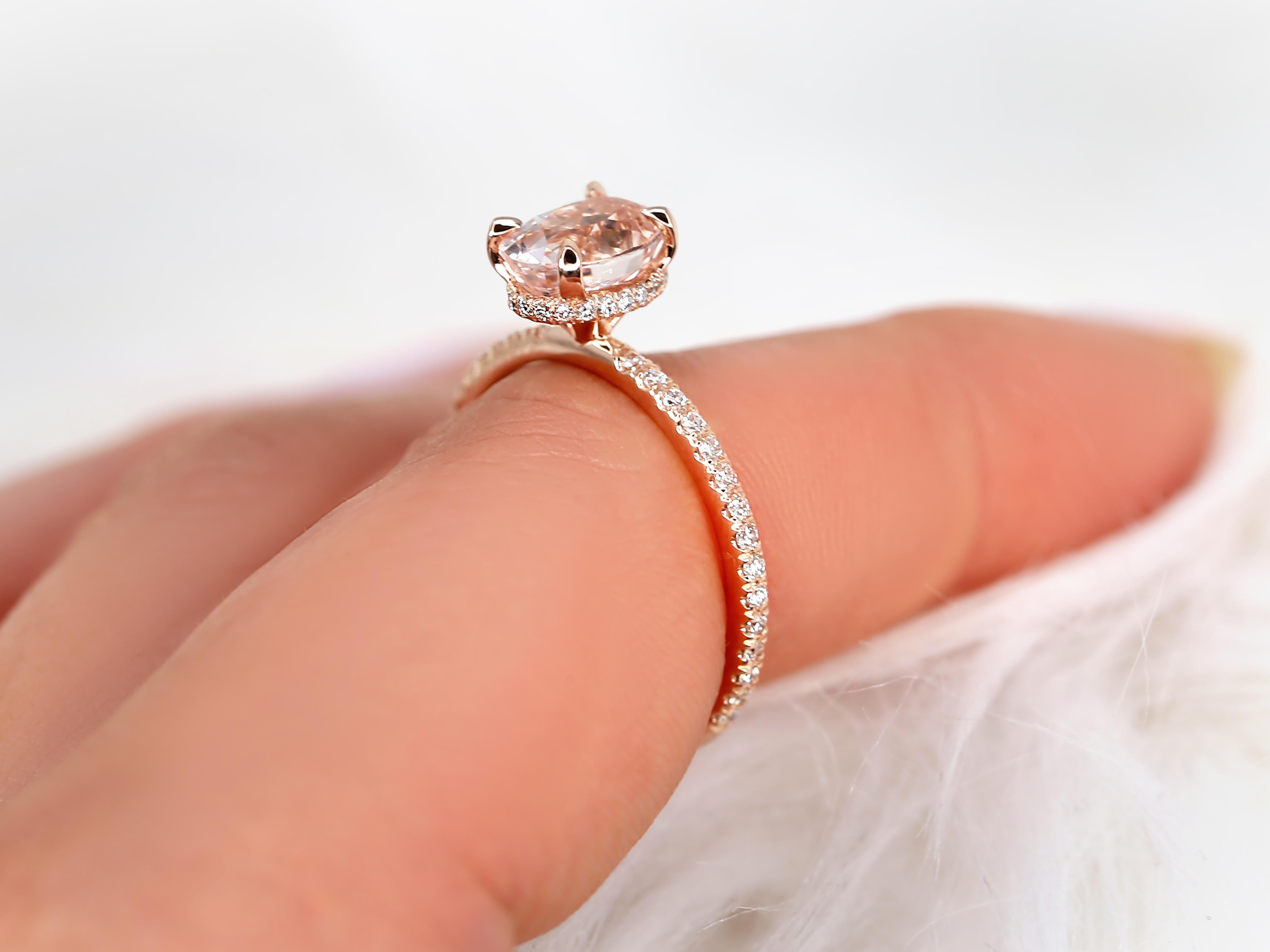 2.07ct Viviana 14kt Peach Sapphire Diamond Hidden Halo Ring For Sale 1