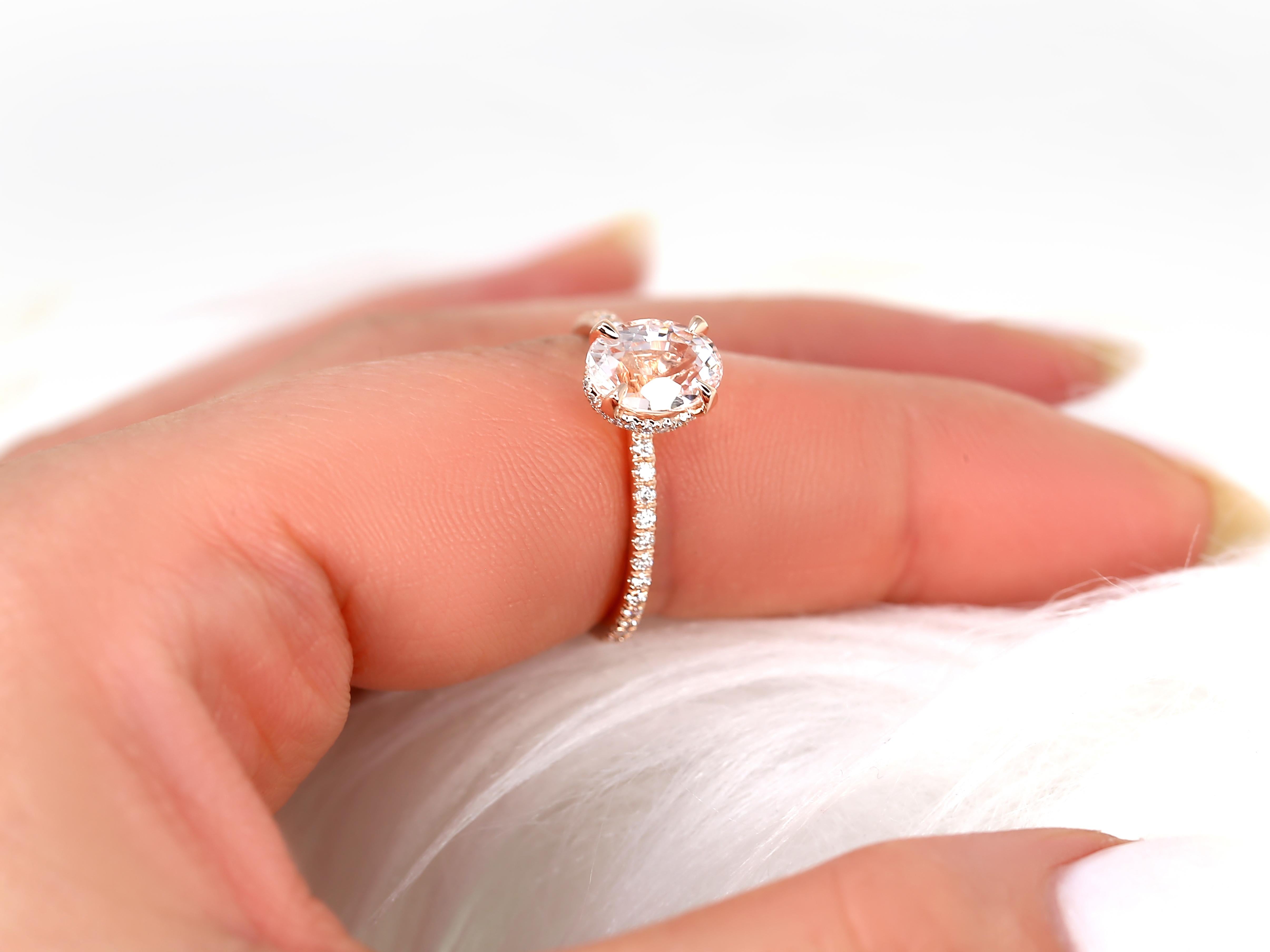 2.07ct Viviana 14kt Peach Sapphire Diamond Hidden Halo Ring (bague à halo caché) en vente 2