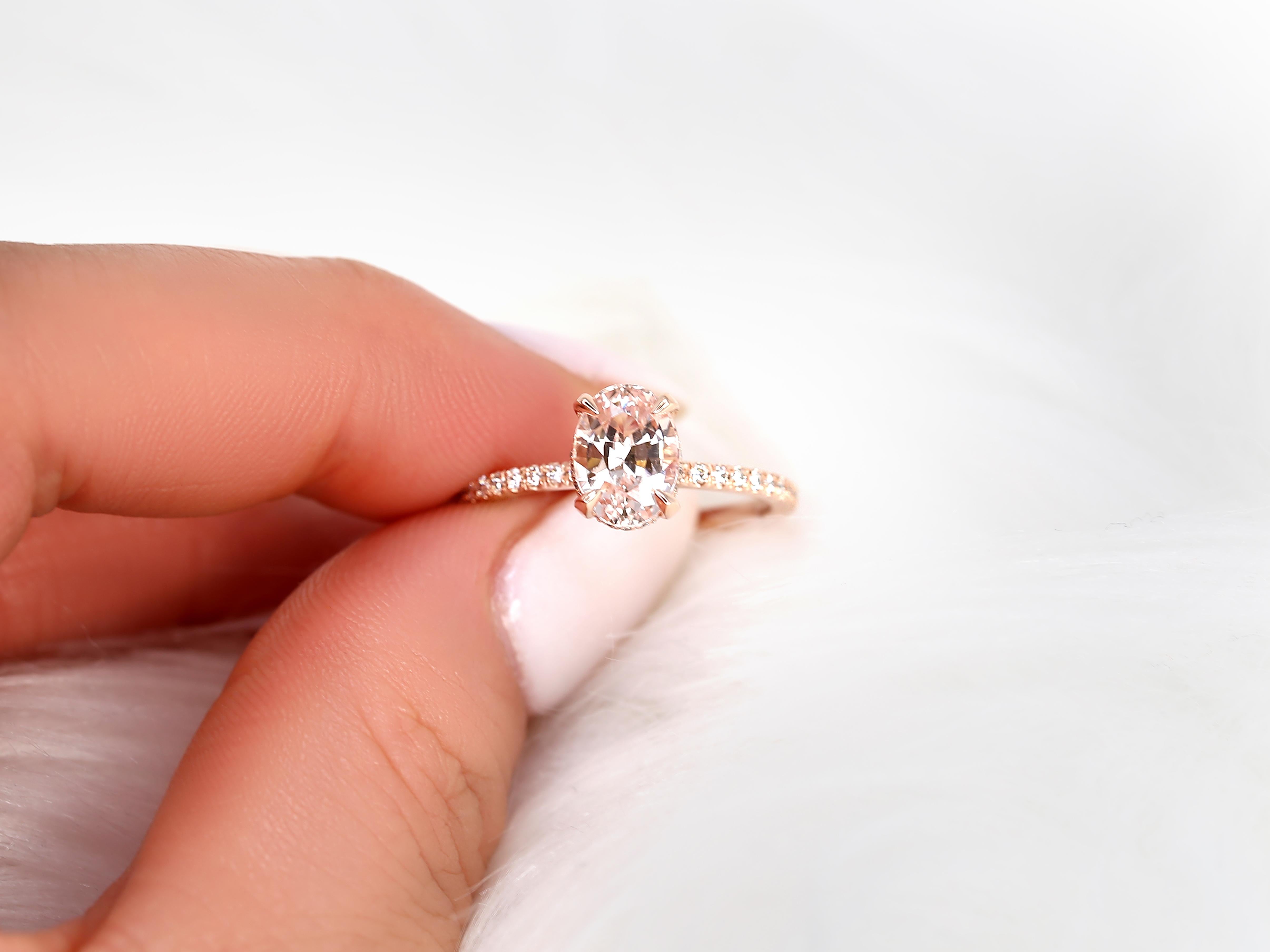 2.07ct Viviana 14kt Peach Sapphire Diamond Hidden Halo Ring For Sale 4