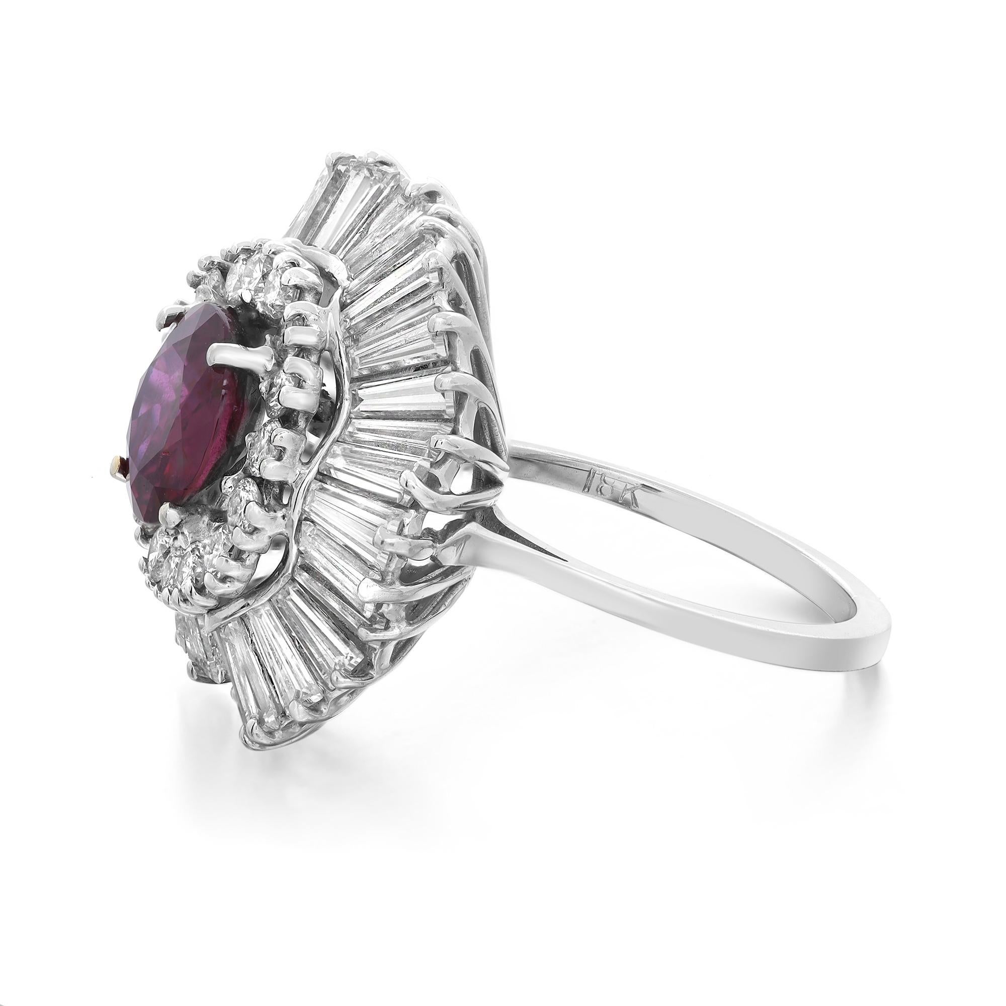 Round Cut 2.07Cttw Ruby & 3.10Cttw Diamond Cocktail Ring 18K White Gold For Sale