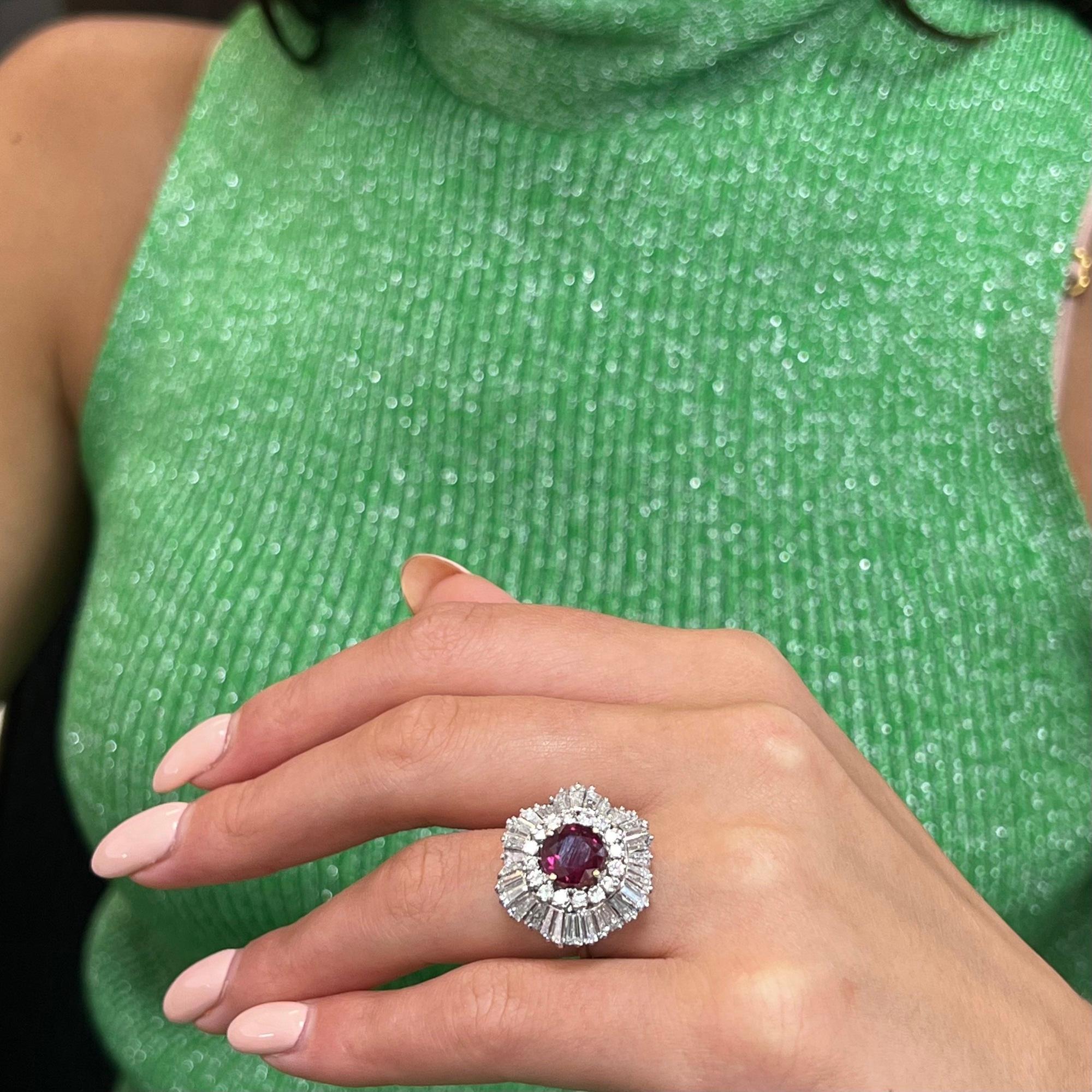 2.07Cttw Ruby & 3.10Cttw Diamond Cocktail Ring 18K White Gold In Excellent Condition For Sale In New York, NY