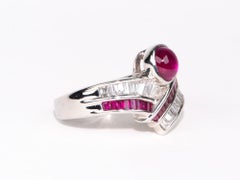 2.07ctw Ruby Cabochon and 0.63ctw Diamond Unique Chevron Stacking Band Ring