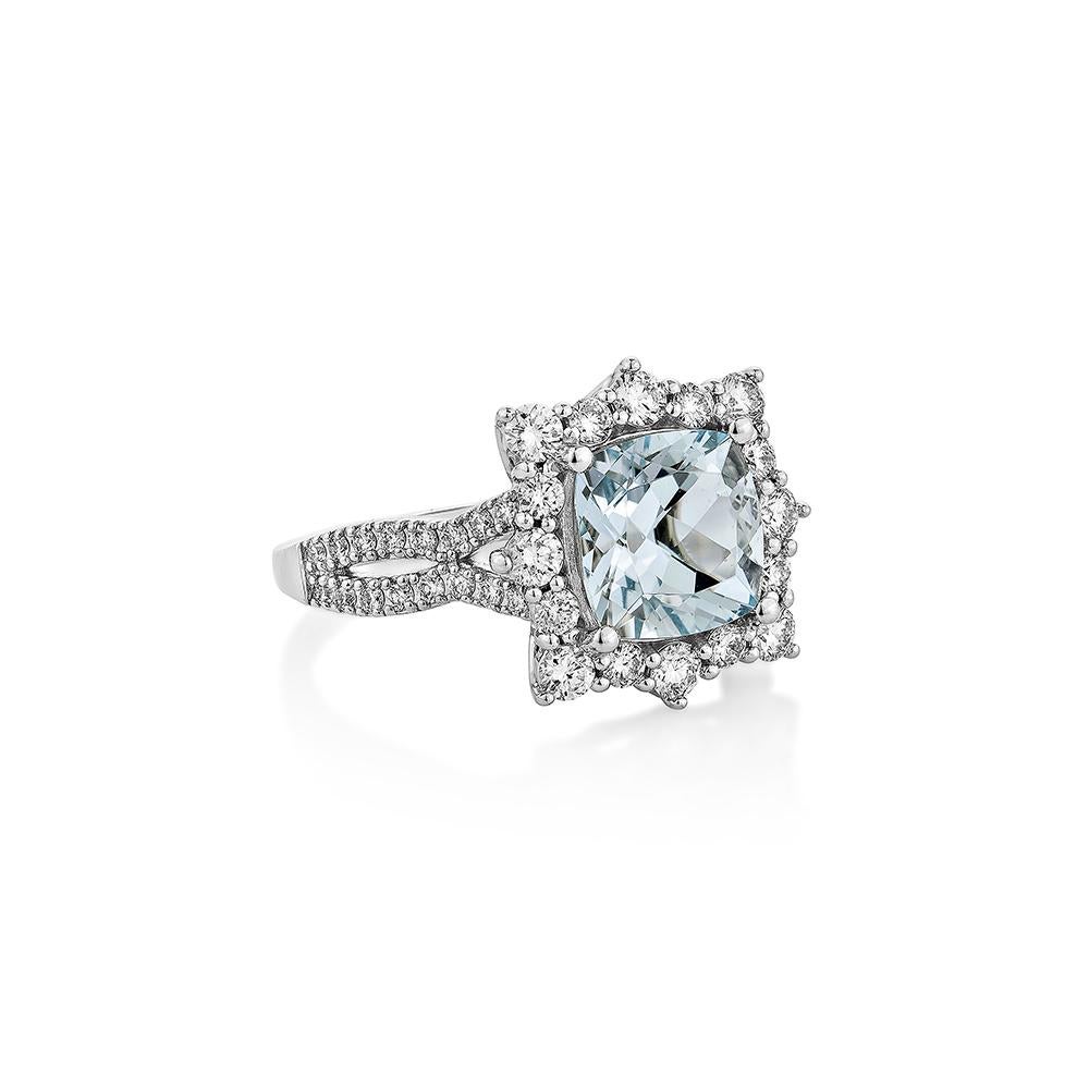 This collection features an array of Aquamarines with an icy blue hue that is as cool as it gets! Accented with Diamonds this ring is made in white gold and present a classic yet elegant look.
  
Aquamarine Fancy Ring in 18Karat White Rose Gold with