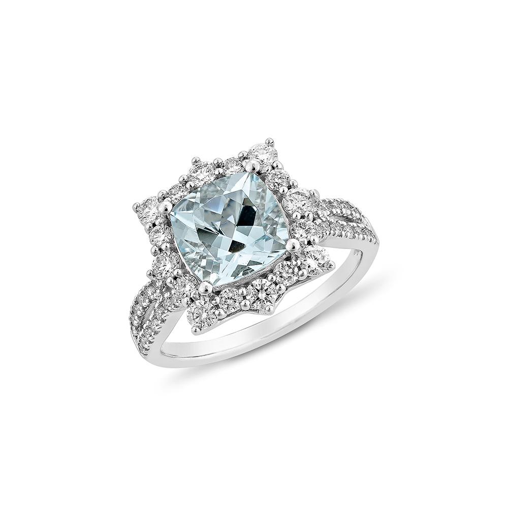 Contemporary 2.08 Carat Aquamarine Fancy Ring in 18Karat White Gold with White Diamond.   For Sale