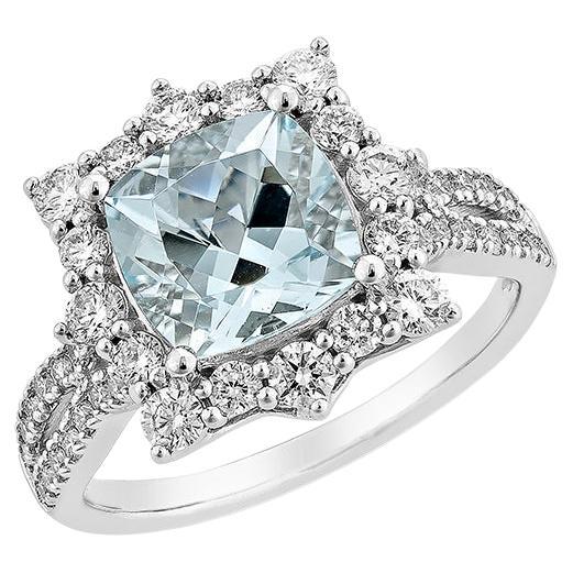 2.08 Carat Aquamarine Fancy Ring in 18Karat White Gold with White Diamond.  