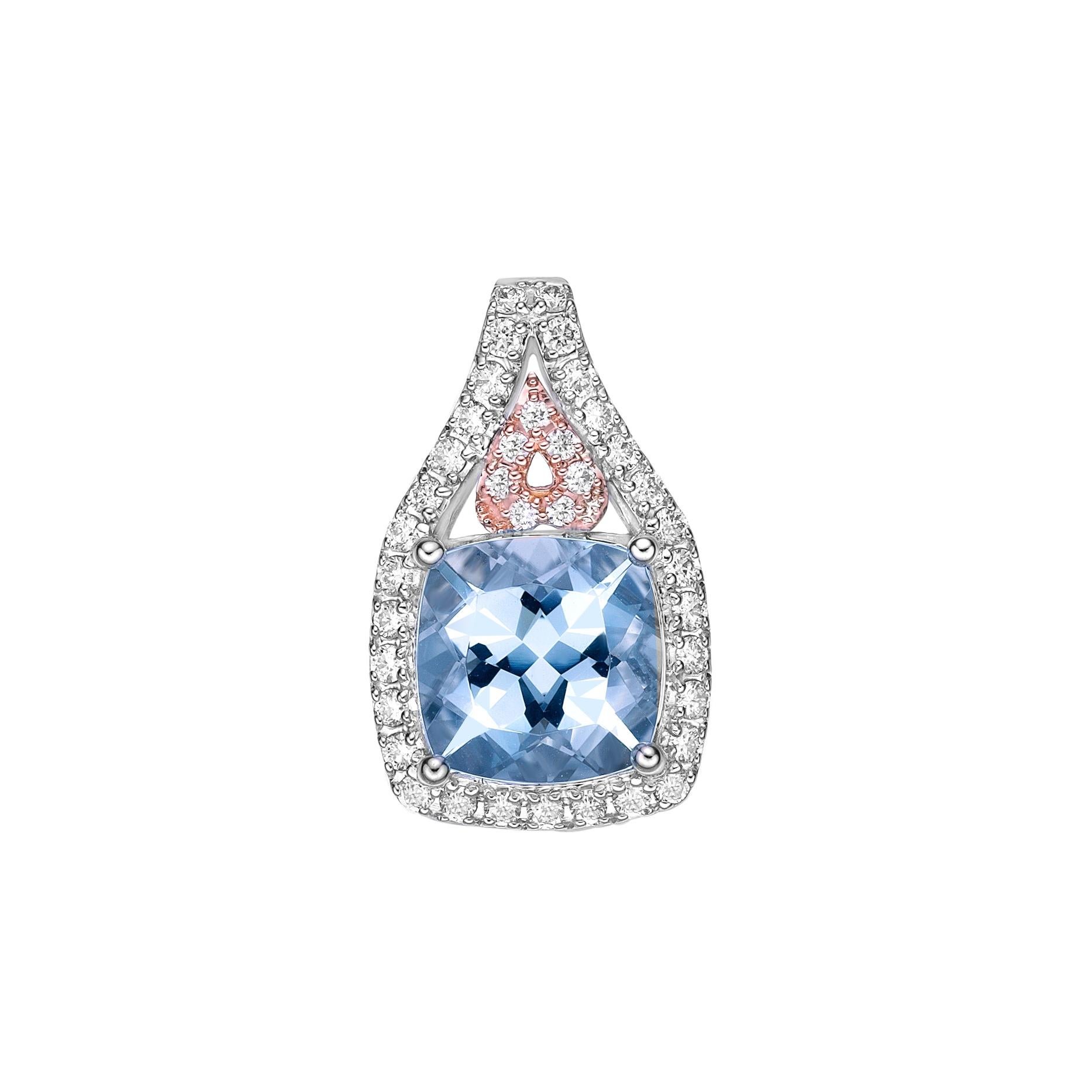 Contemporain Pendentif aigue-marine de 2,08 carats en or rose et blanc 18 carats avec diamant blanc. en vente