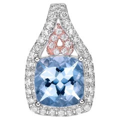 2.08 Carat Aquamarine Pendant in 18Karat White Rose Gold with White Diamond.