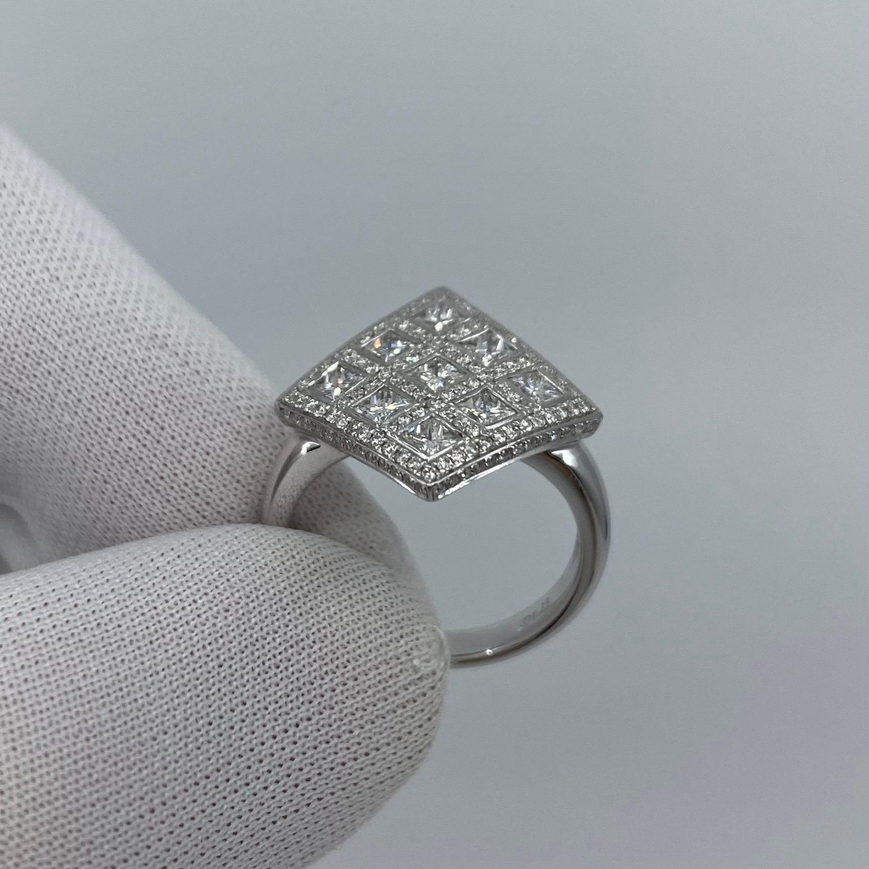Women's or Men's 2.08 Carat Art Deco Style Diamond Cluster Ring 18 Karat White Gold Princess Cut For Sale