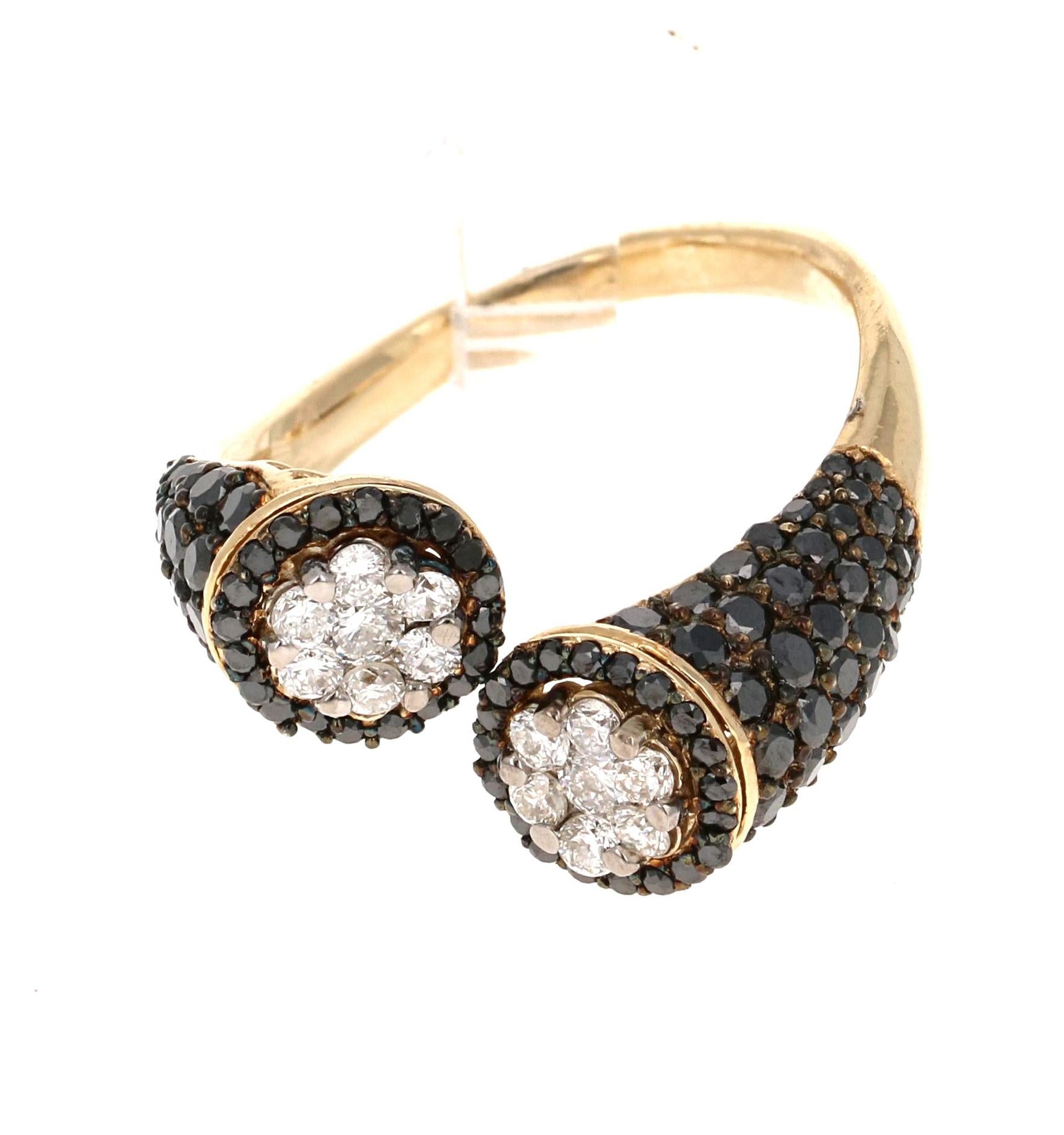 2.08 Carat Black Diamond 14 Karat Yellow Gold Cocktail Ring In New Condition In Los Angeles, CA