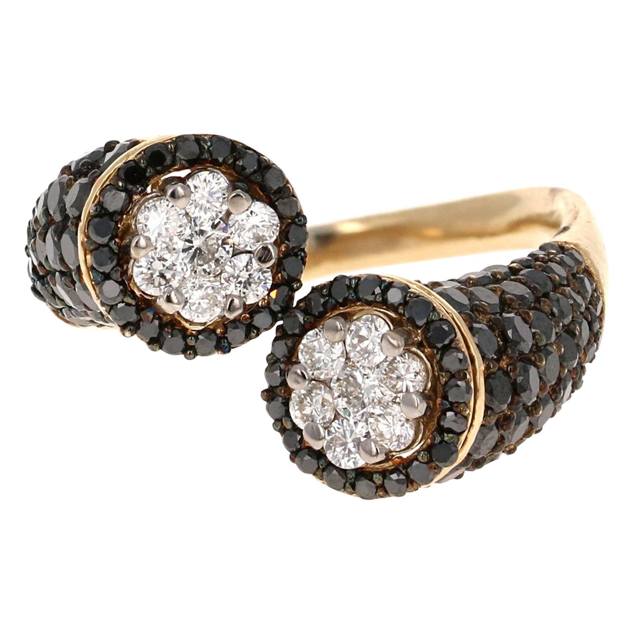 2.08 Carat Black Diamond 14 Karat Yellow Gold Cocktail Ring