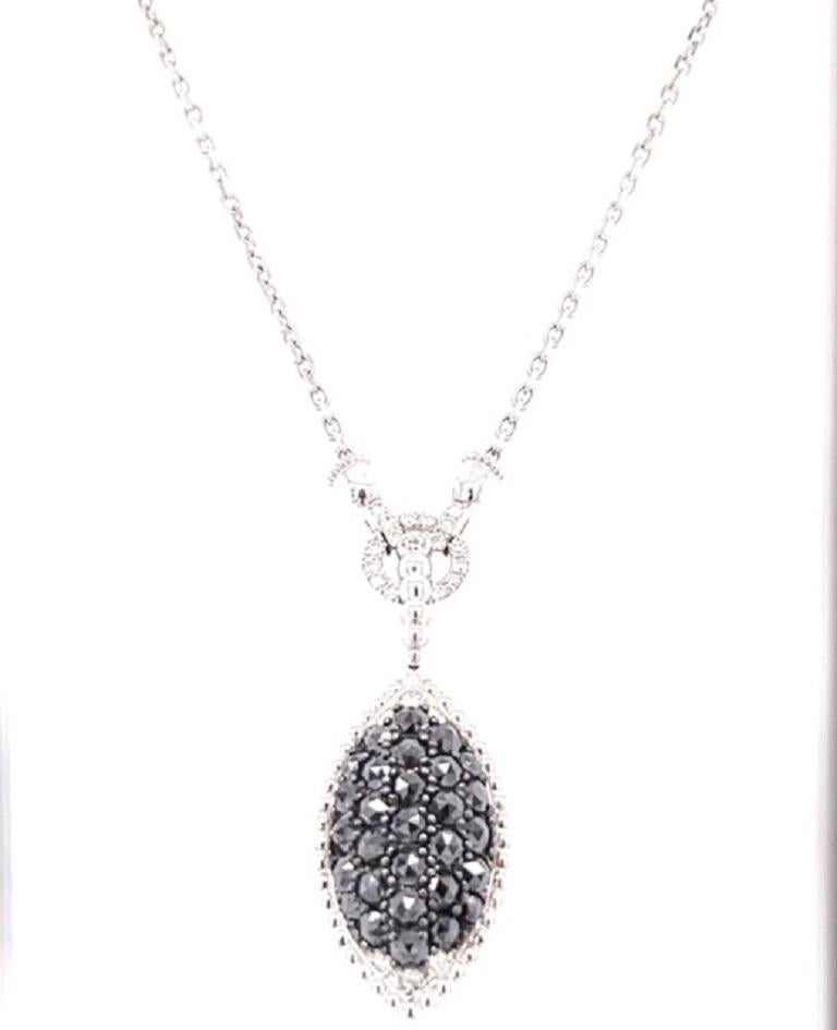 Contemporary 2.08 Carat Black Diamond White Diamond 14 Karat White Gold Chain Necklace For Sale