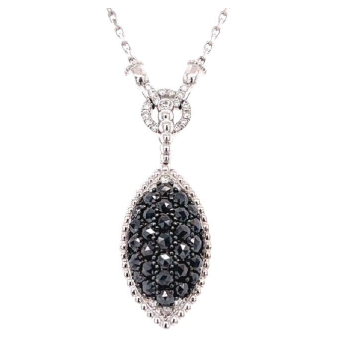 2.08 Carat Black Diamond White Diamond 14 Karat White Gold Chain Necklace