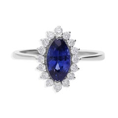 2.08 Carat Blue Sapphire 0.3 Carat SI/H Diamond Ring 18 Karat White Gold Jewelry