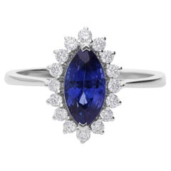 Anello con zaffiro blu da 2,08 carati e diamante SI/H da 0,3 carati Gioielli in oro bianco da 18 carati