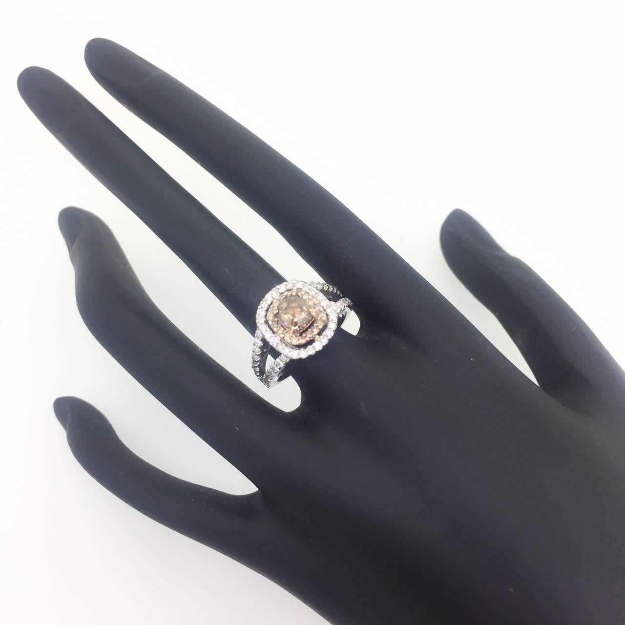 2.08 Carat Brown and White Diamond Engagement 14 Karat White Gold Ring In New Condition For Sale In Los Angeles, CA