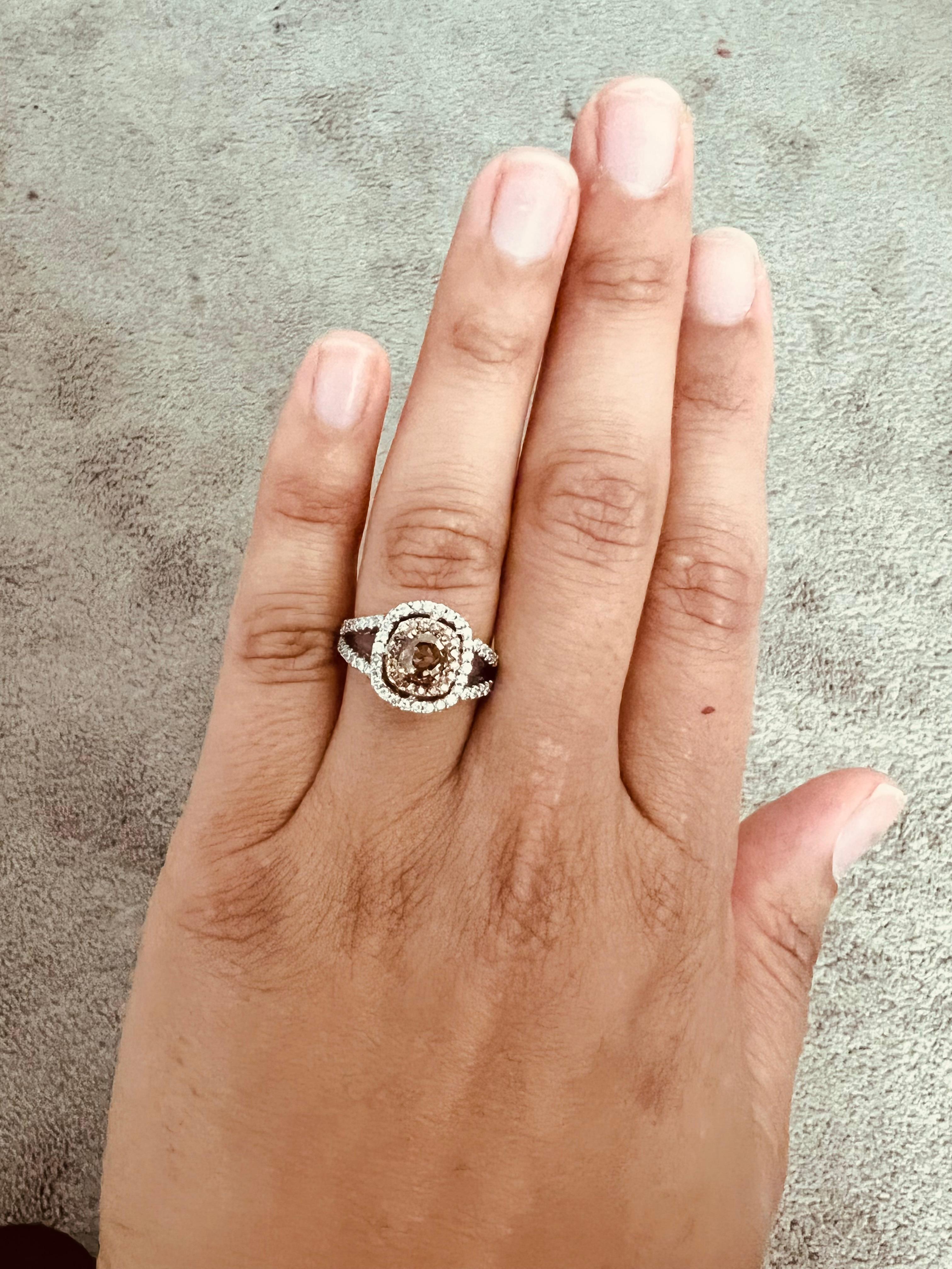 2.08 Carat Brown and White Diamond Engagement 14 Karat White Gold Ring For Sale 1