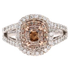 2.08 Carat Brown and White Diamond Engagement 14 Karat White Gold Ring