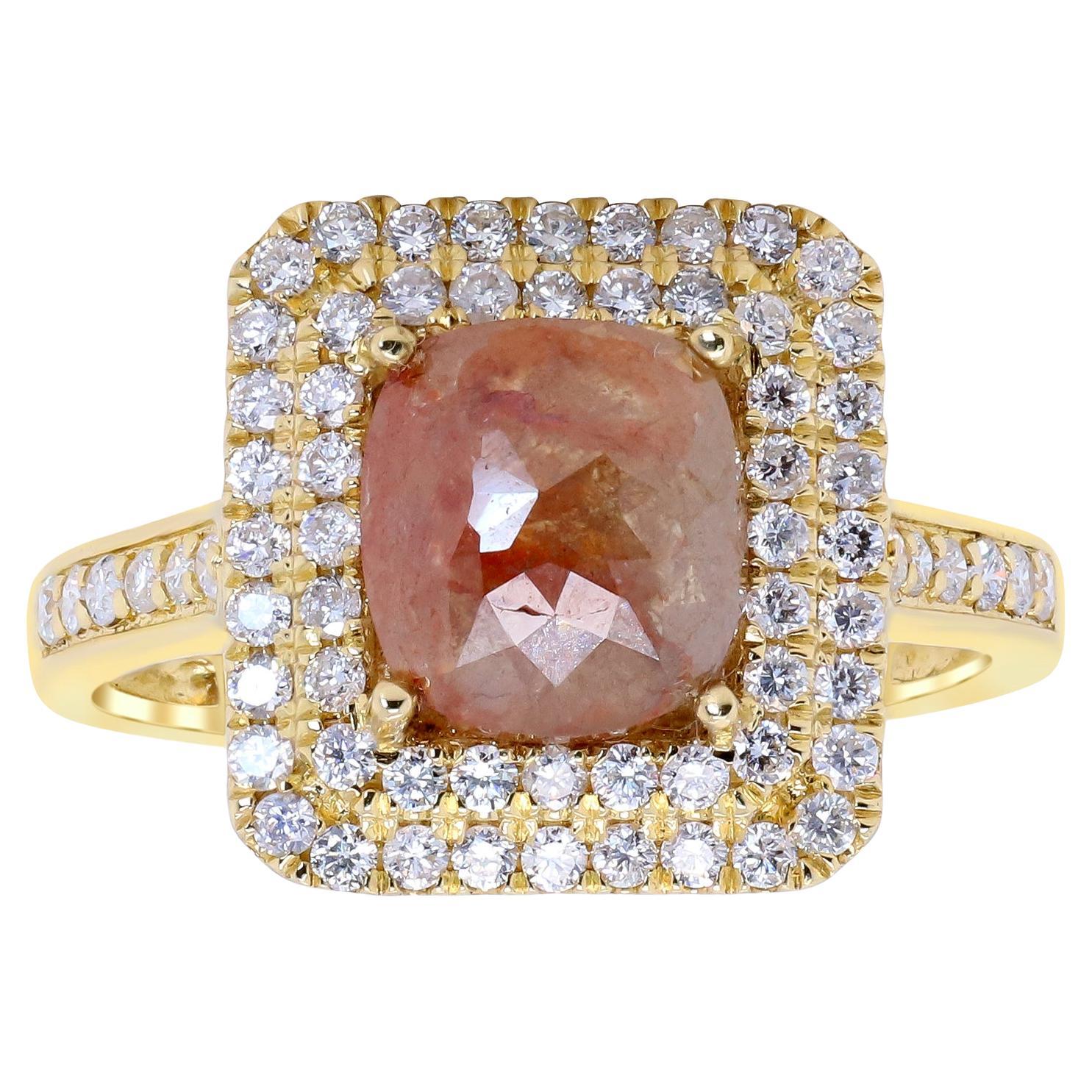 2.08 Carat Brown Diamond with Round-Cut White Diamond 14K Yellow Gold Ring For Sale