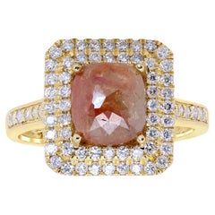 Bague en or jaune 14 carats avec diamant brun de 2,08 carats et diamant blanc de taille ronde