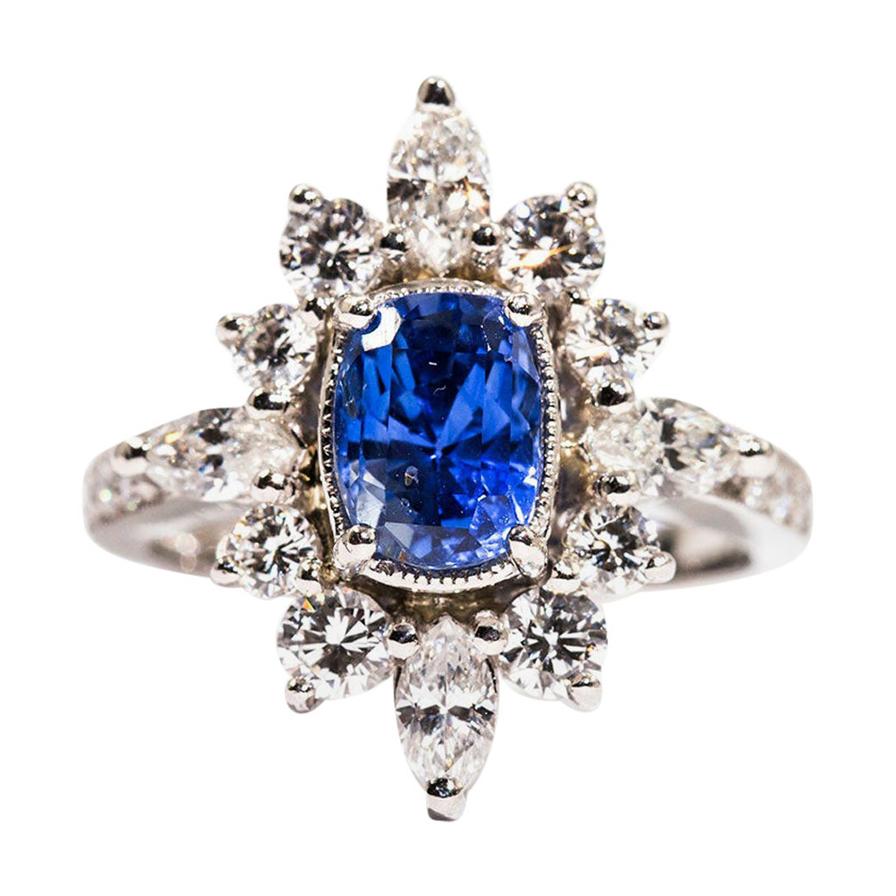 2.08 Carat Cushion Cut Sapphire and 1.43 Carat Diamond Cocktail Platinum Ring