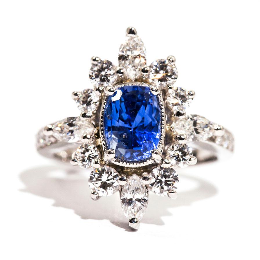 2.08 Carat Cushion Cut Sapphire and 1.43 Carat Diamond Cocktail Platinum Ring 6