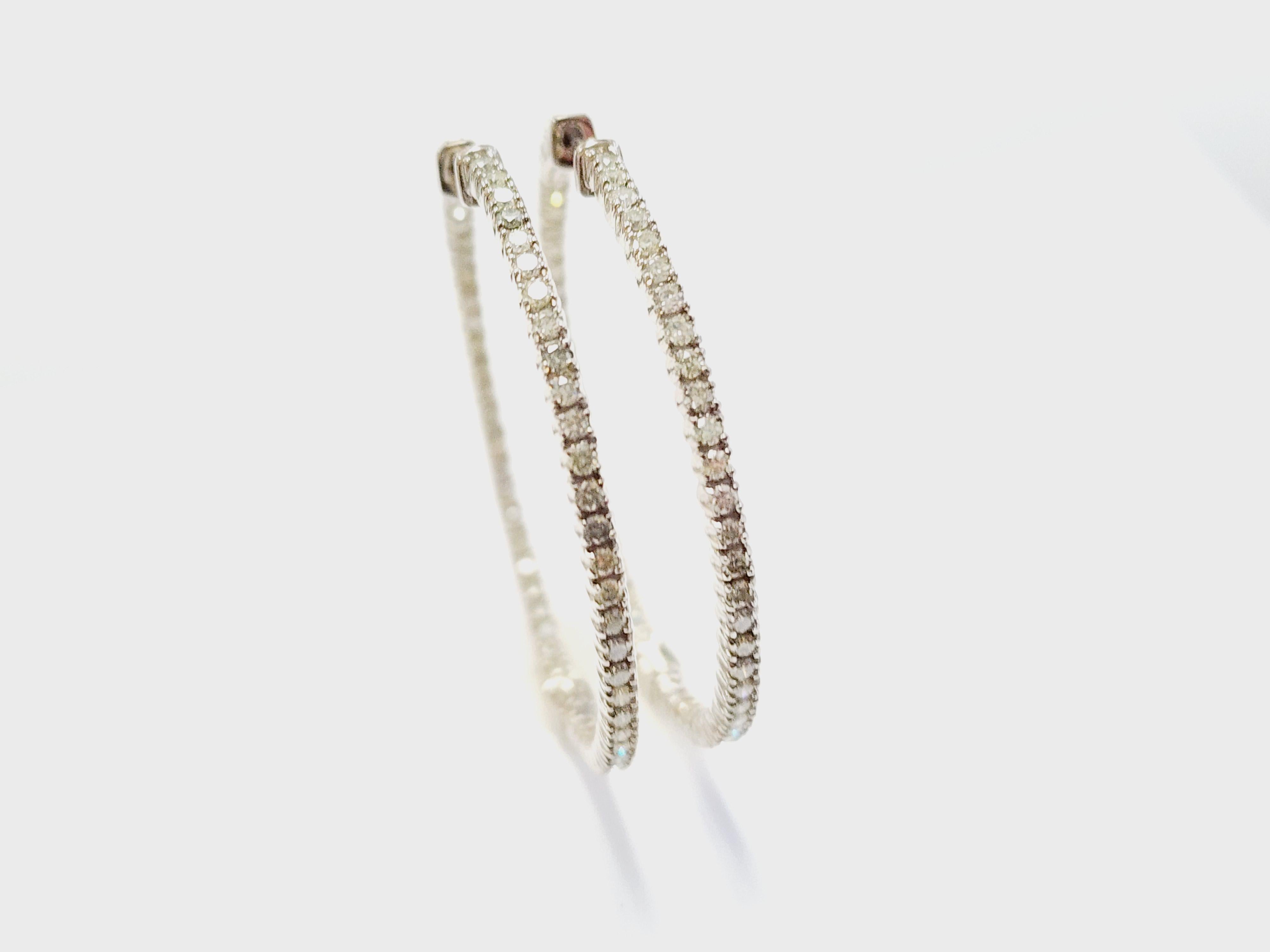 Round Cut 2.08 Carat Diamond Hoops Earrings 14 Karat White Gold For Sale