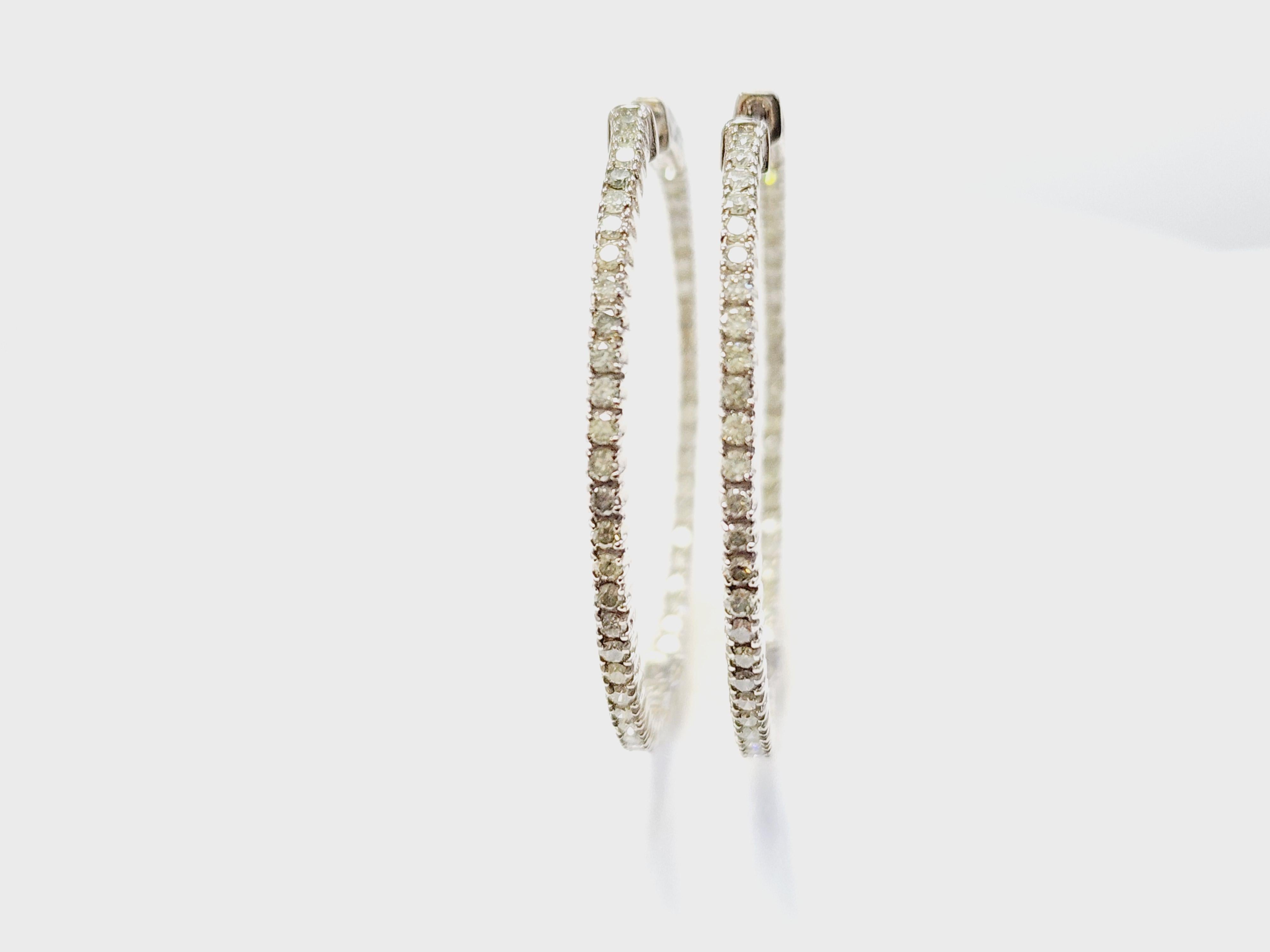 2.08 Carat Diamond Hoops Earrings 14 Karat White Gold In New Condition For Sale In Great Neck Plaza, NY