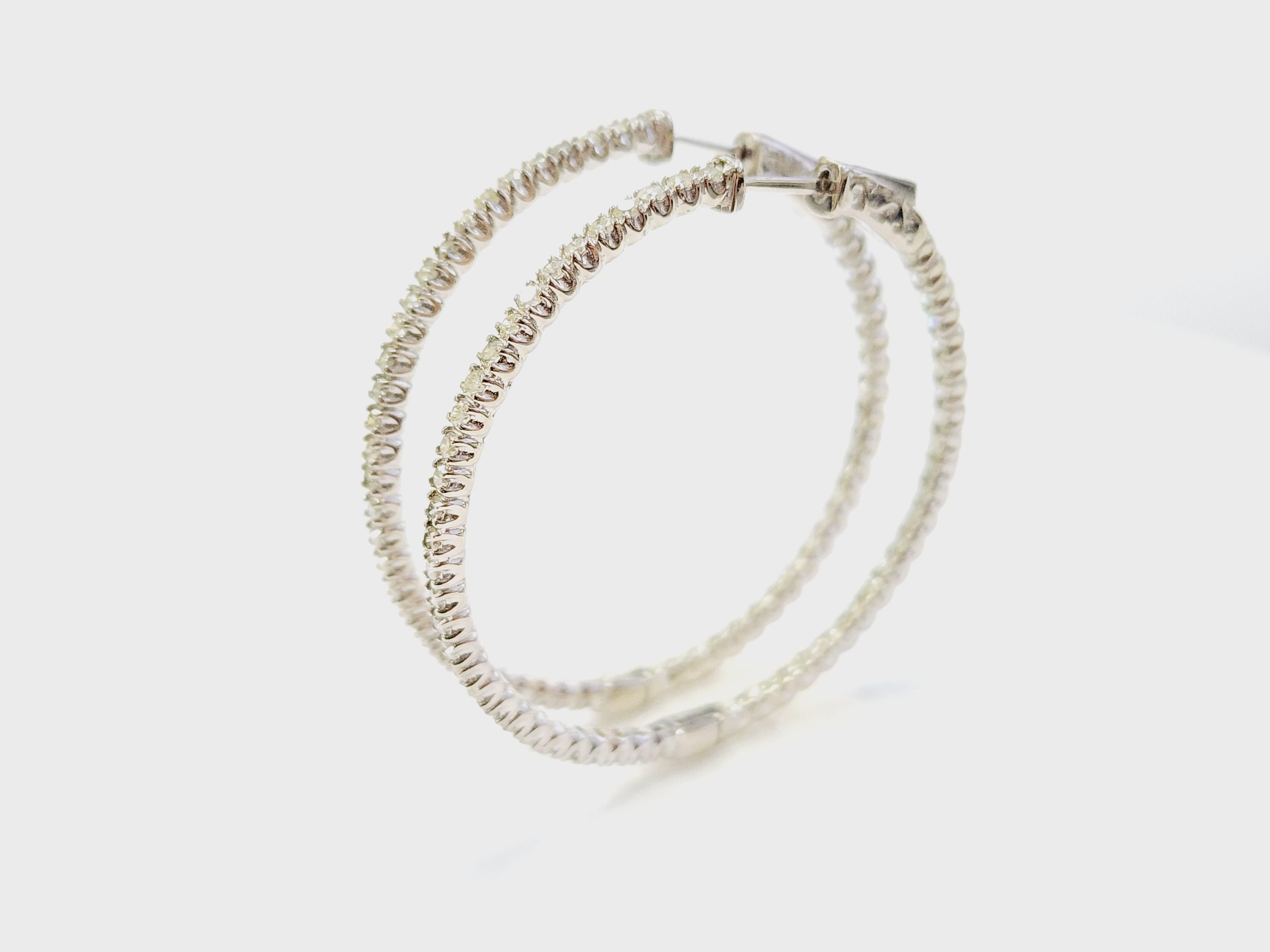 Women's 2.08 Carat Diamond Hoops Earrings 14 Karat White Gold For Sale
