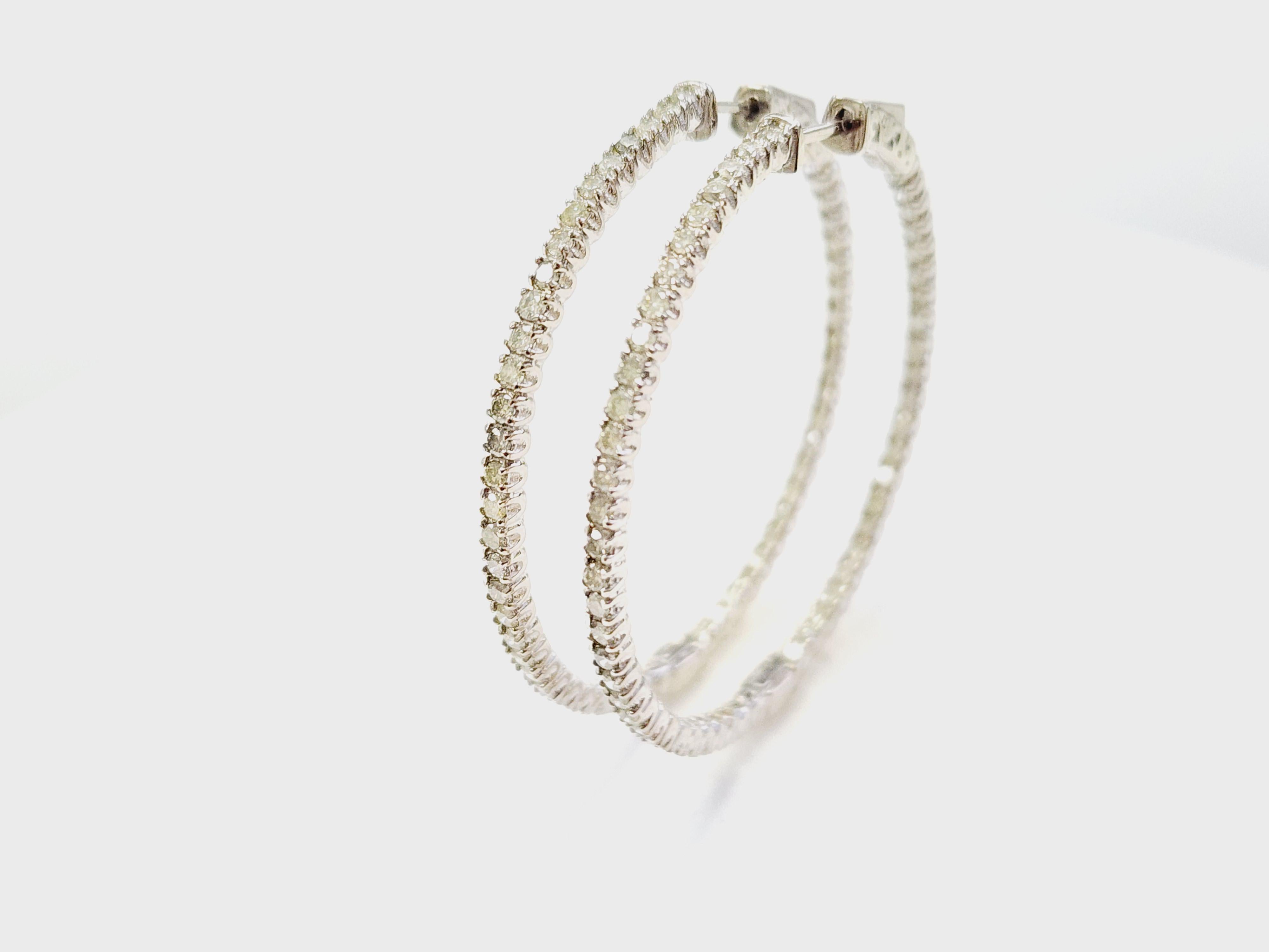2.08 Carat Diamond Hoops Earrings 14 Karat White Gold For Sale 1